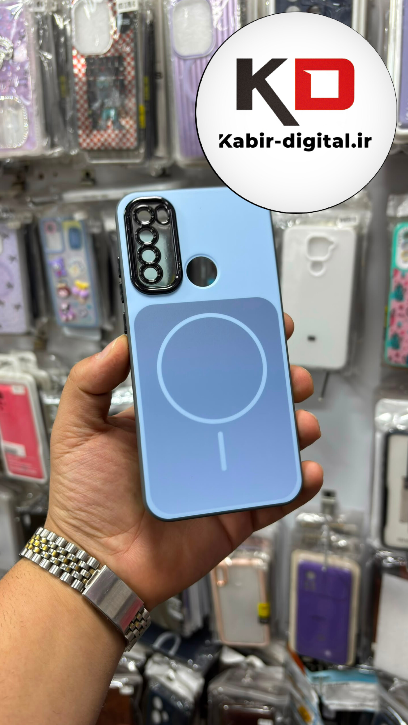 قاب گوشی Redmi Note 8 شیائومی PVD طرح مگ سیف MagSafe صورتی محافظ لنز دار کرومی آبی