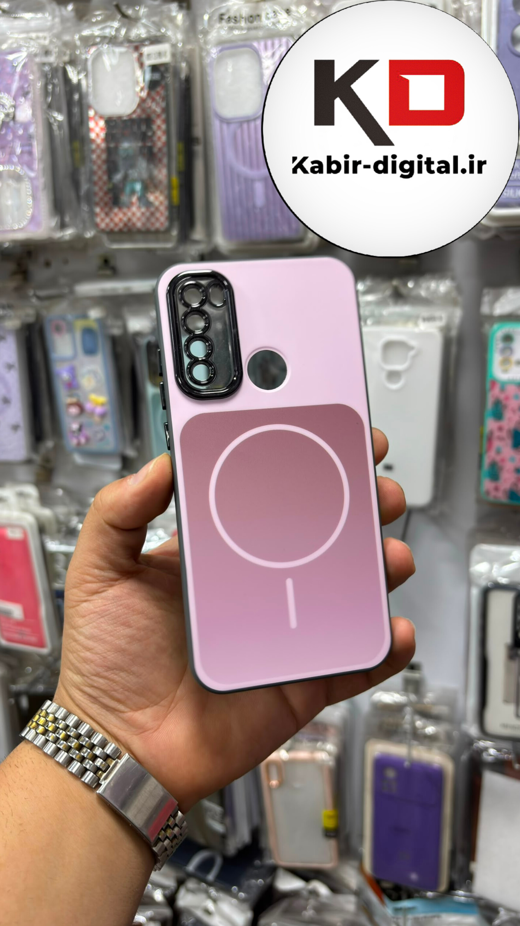 قاب گوشی Redmi Note 8 شیائومی PVD طرح مگ سیف MagSafe صورتی محافظ لنز دار کرومی صورتی