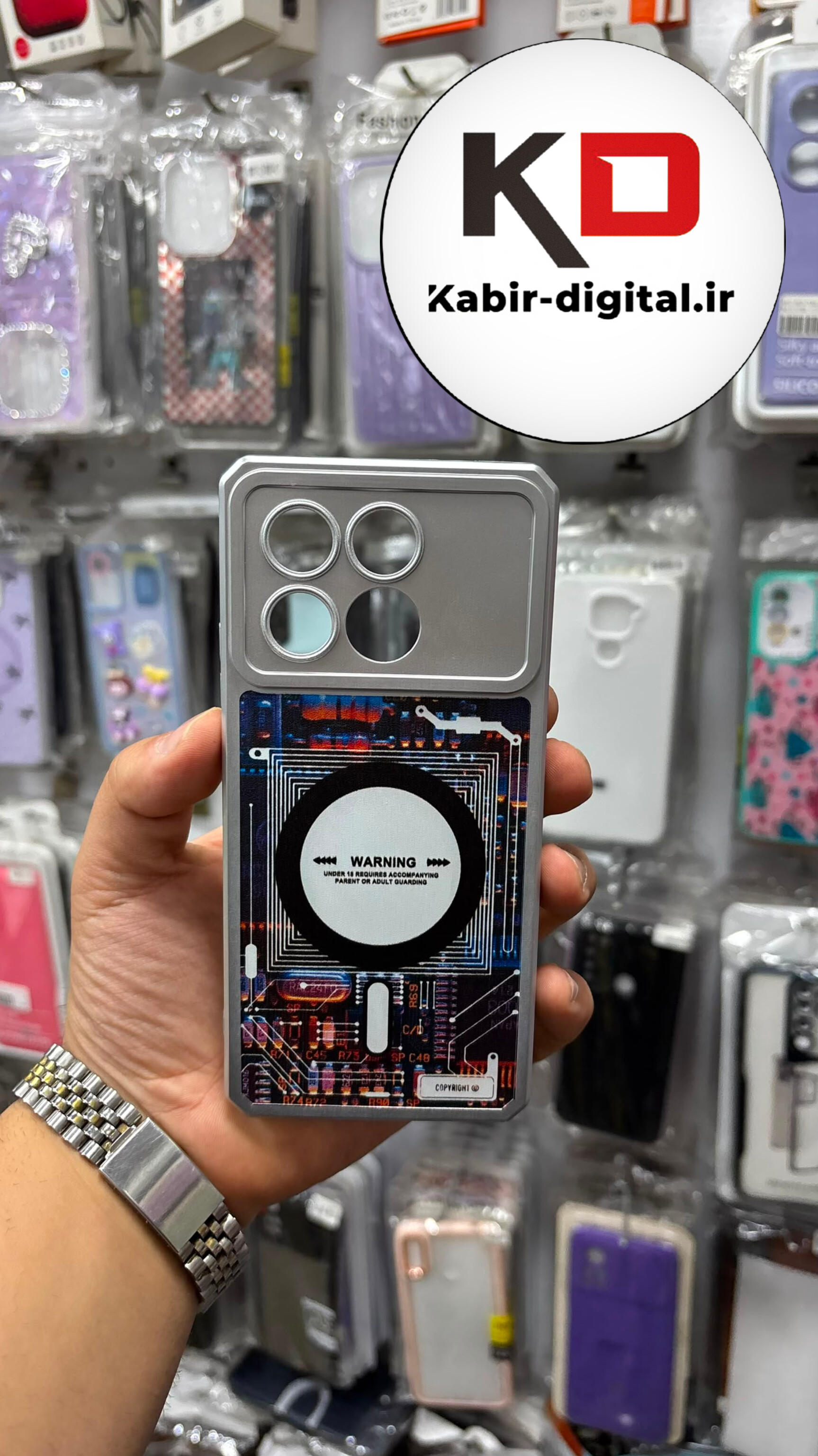 قاب گوشی POCO X6 Pro شیائومی  طرح مگ سیفی MagSafe آینه ای برند Case Tify مدل اسپرت HIGH VOLTAGE محافظ لنزدار طوسی