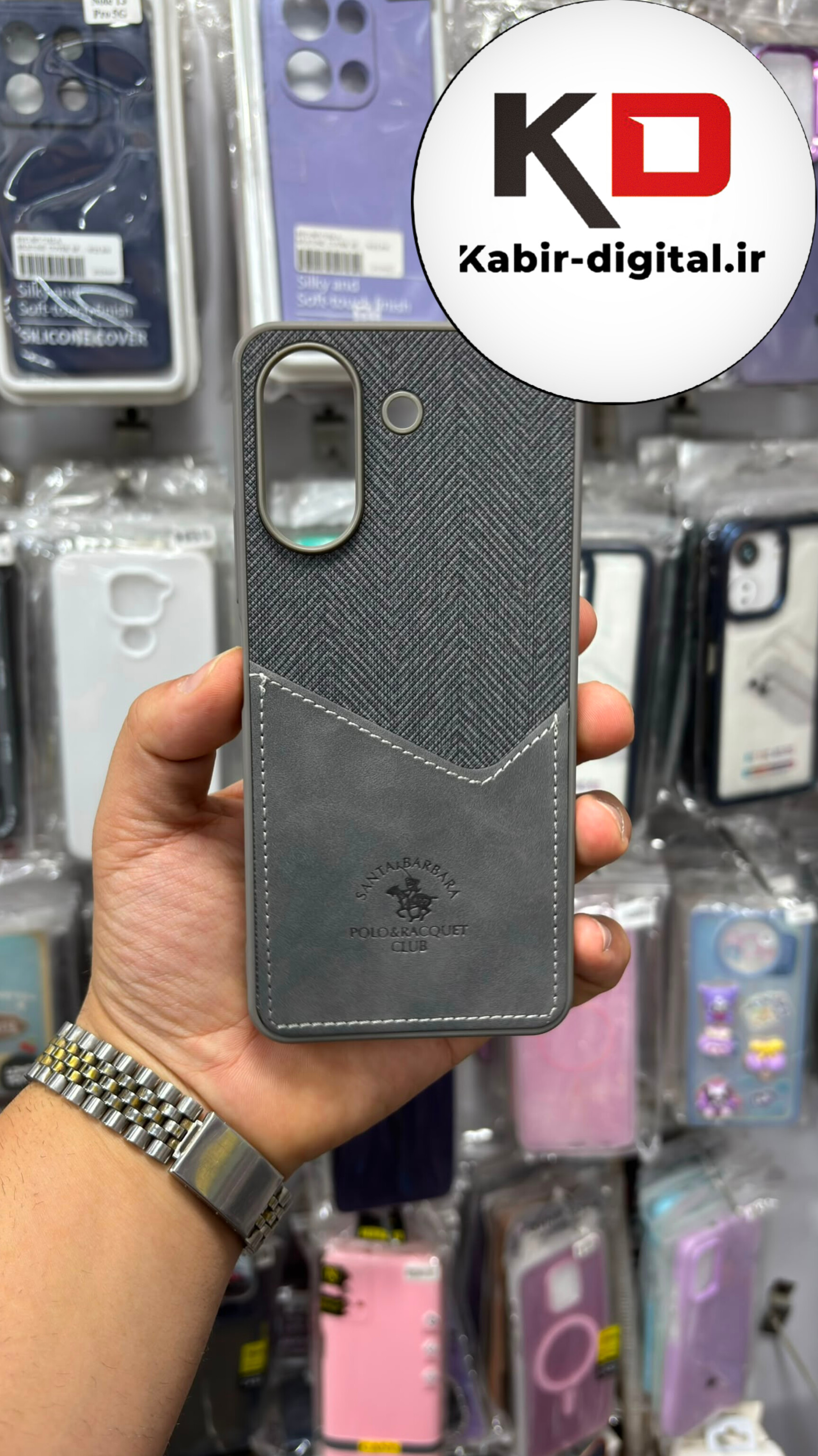 قاب گوشی Redmi 13C / POCO C65 شیائومی طرح دو تیکه چرمی کلاسیک HARD چرمی پولو PULO جاکارتی دار چرمی طوسی