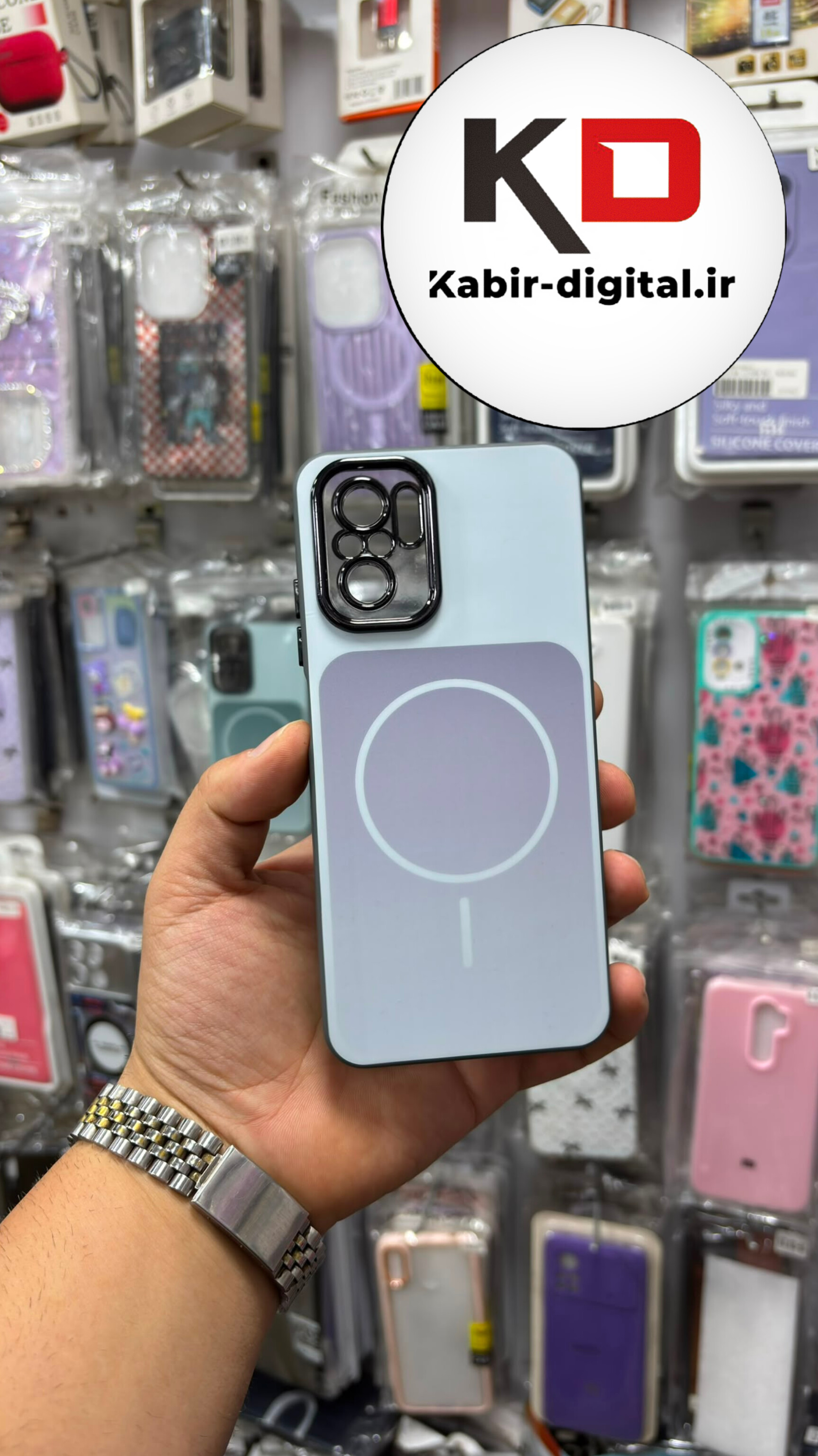 قاب گوشی Redmi Note 10 / Note 10s / POCO M5s شیائومی  PVD طرح مگ سیف MagSafe محافظ لنز دار کرومی سفید