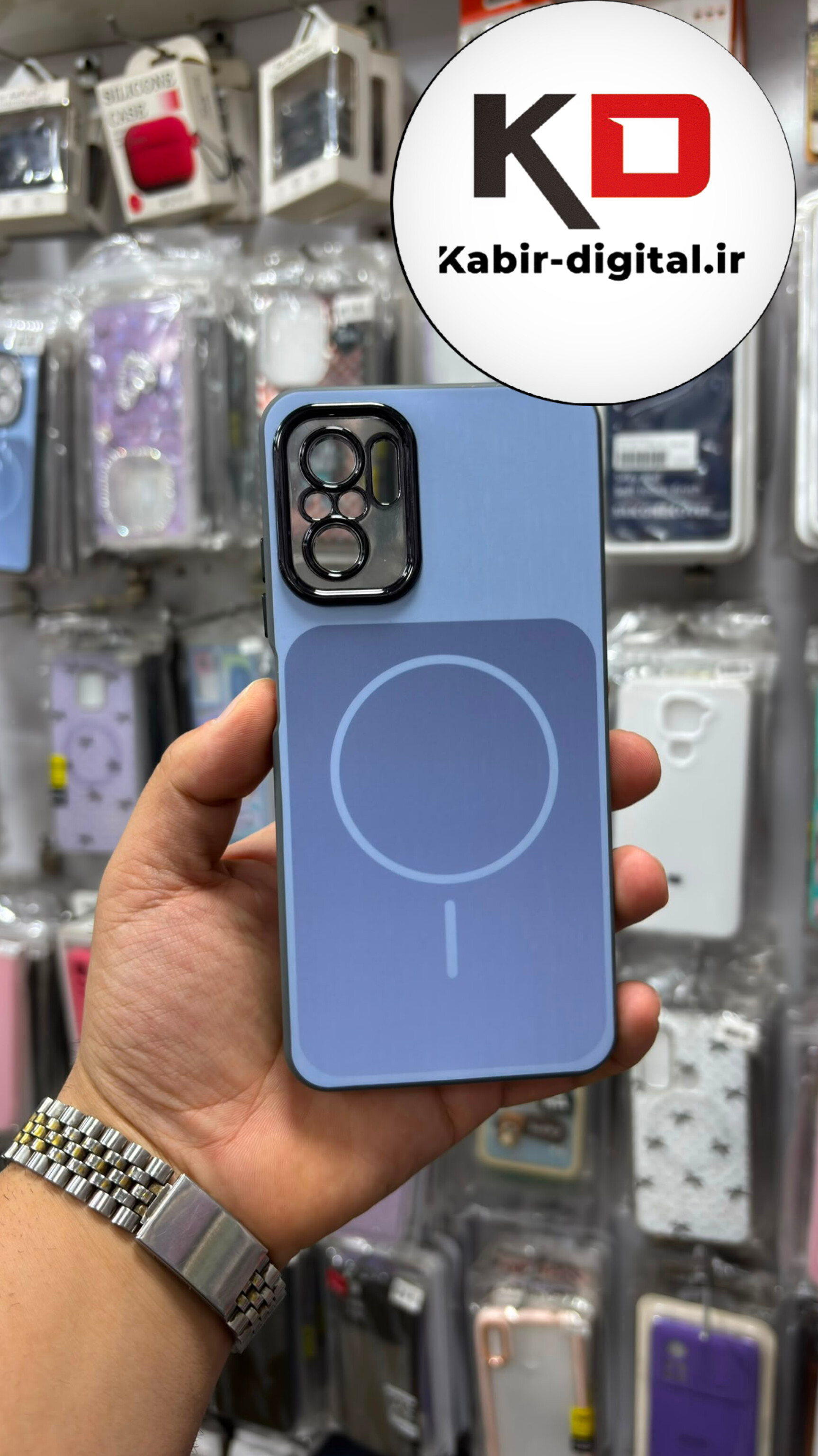 قاب گوشی Redmi Note 10 / Note 10s / POCO M5s شیائومی  PVD طرح مگ سیف MagSafe  محافظ لنز دار کرومی آبی
