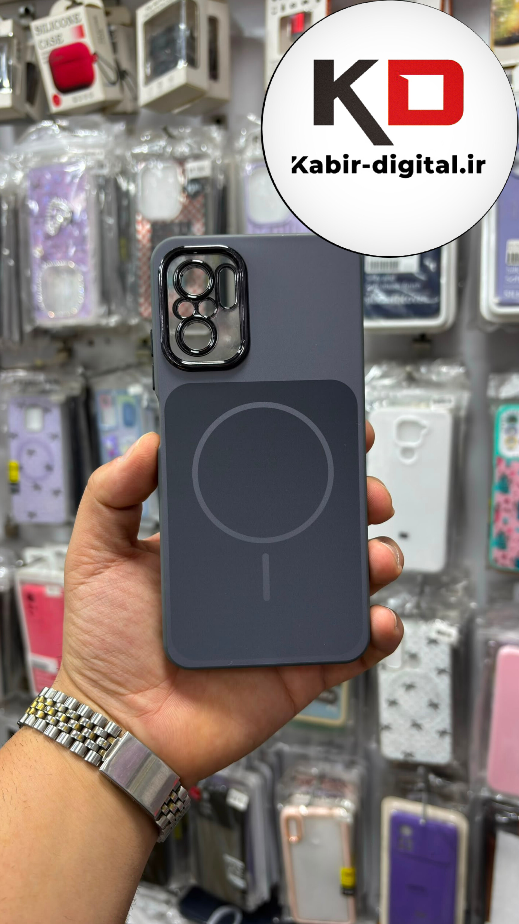 قاب گوشی Redmi Note 10 / Note 10s / POCO M5s شیائومی  PVD طرح مگ سیف MagSafe  محافظ لنز دار کرومی مشکی