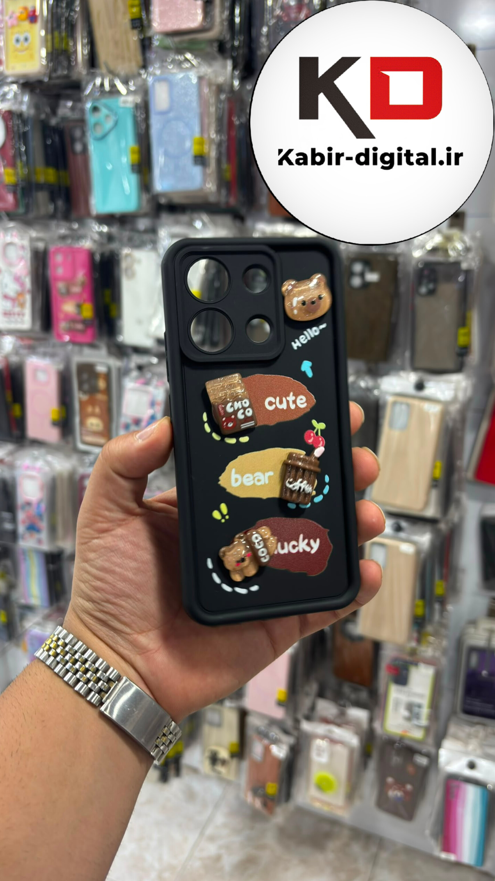 قاب گوشی Redmi Note 13 شیائومی سیلیکونی Solid Case عروسکی برجسته سه بعدی خرسی مشکی