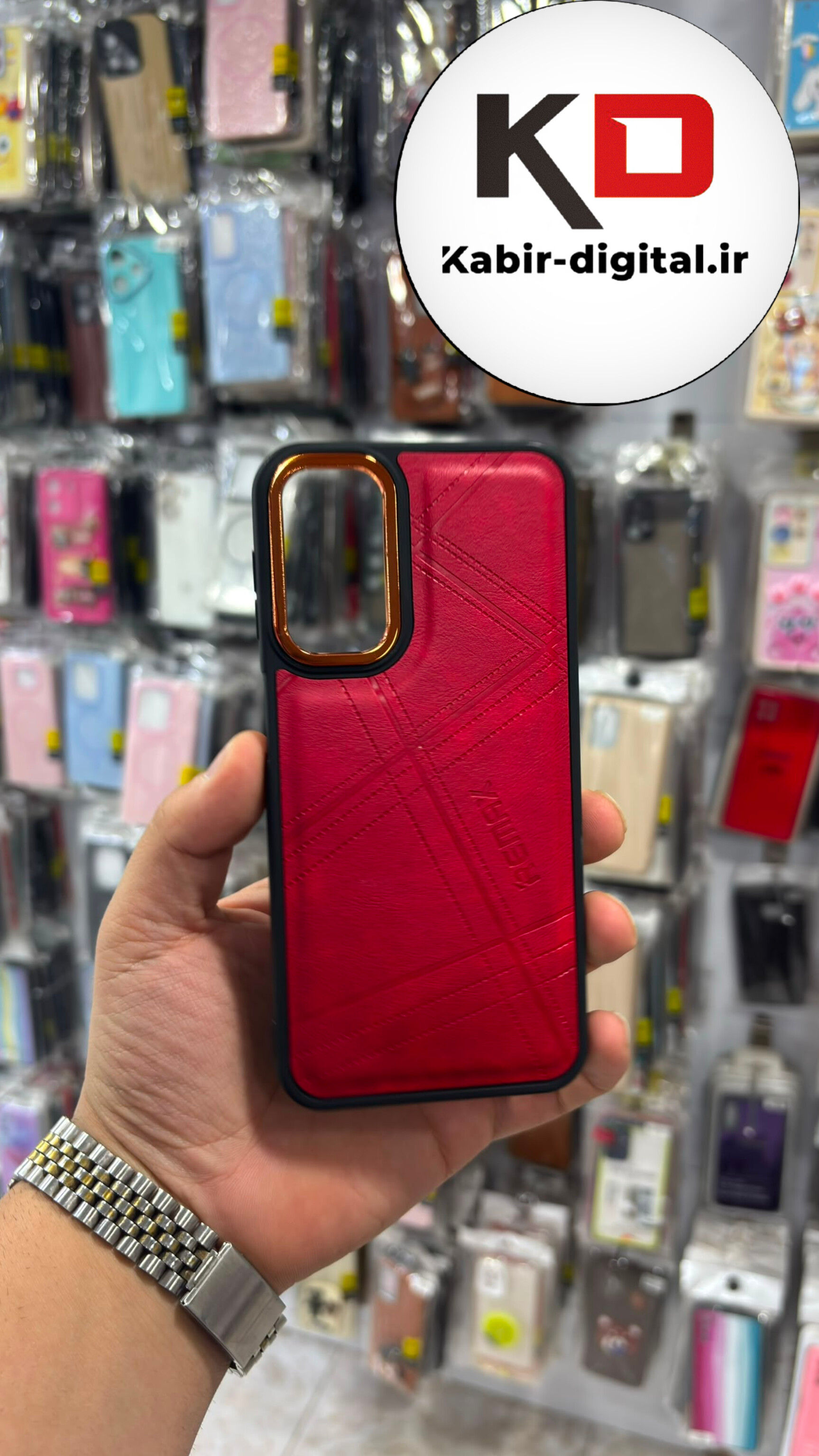 قاب گوشی Galaxy A25 / A15 / A24 سامسونگ سیلیکونی طرح پافر چرمی کلاسیک RYOURK متال کیس محافظ لنز دار قرمز