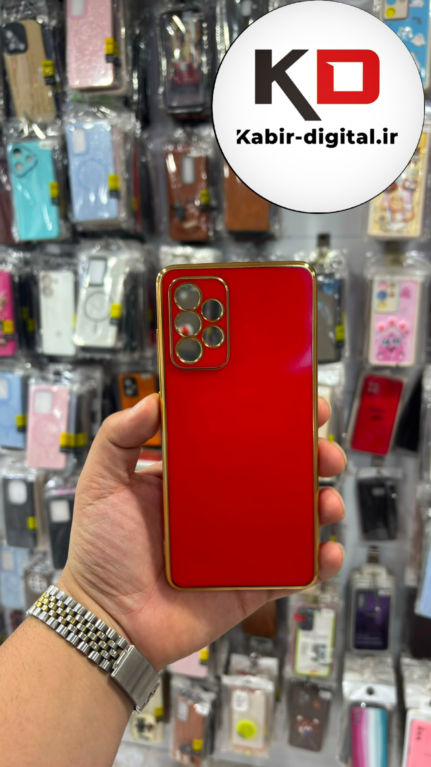 قاب گوشی Galaxy A52s / A52 سامسونگ  ژله ای مای کیس طرح Gold Line دور طلایی محافظ لنز دار قرمز