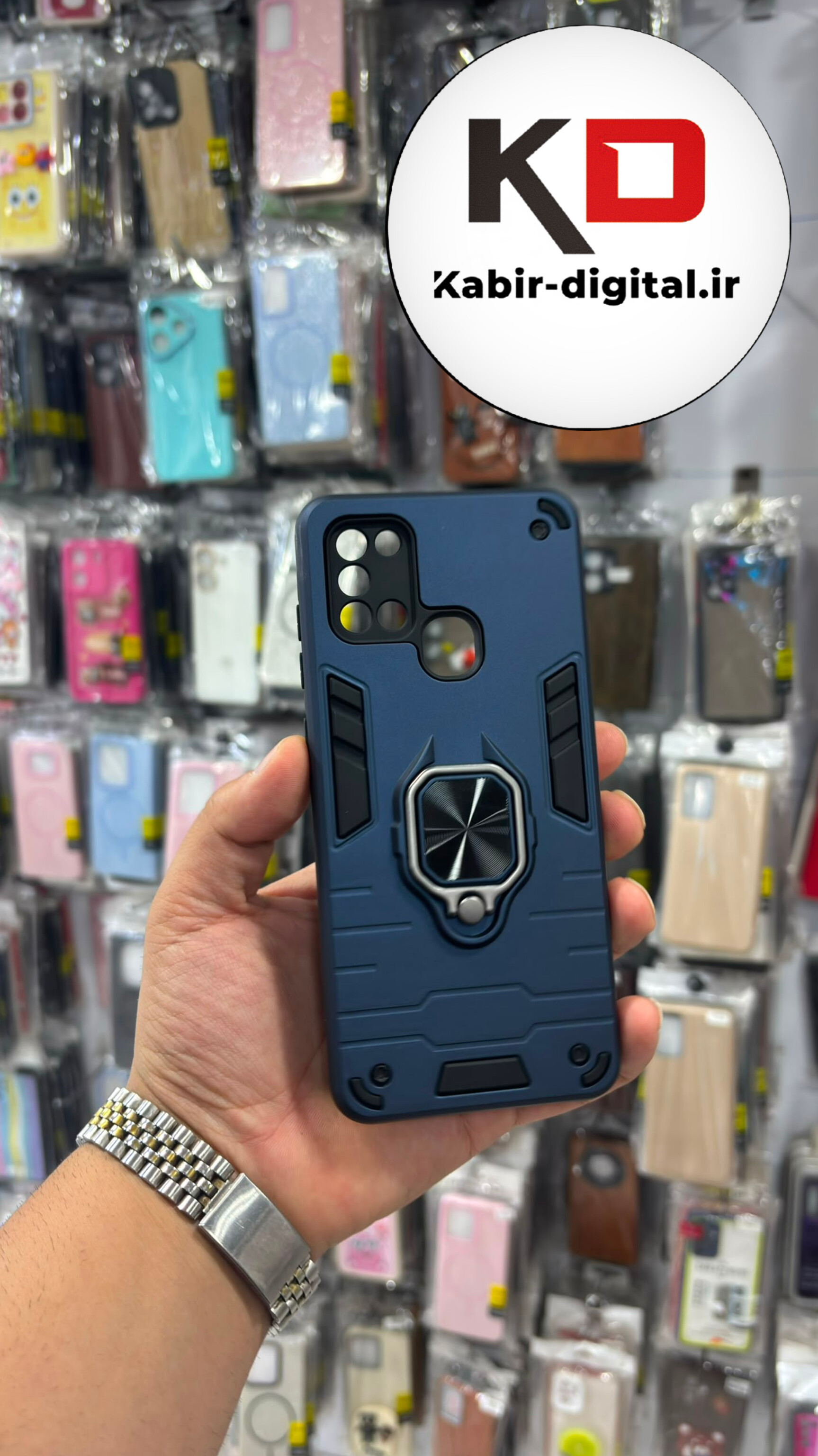 قاب گوشی Galaxy A21s سامسونگ طرح ضد ضربه بتمن فول کاور هولدر دار سرمه ایی