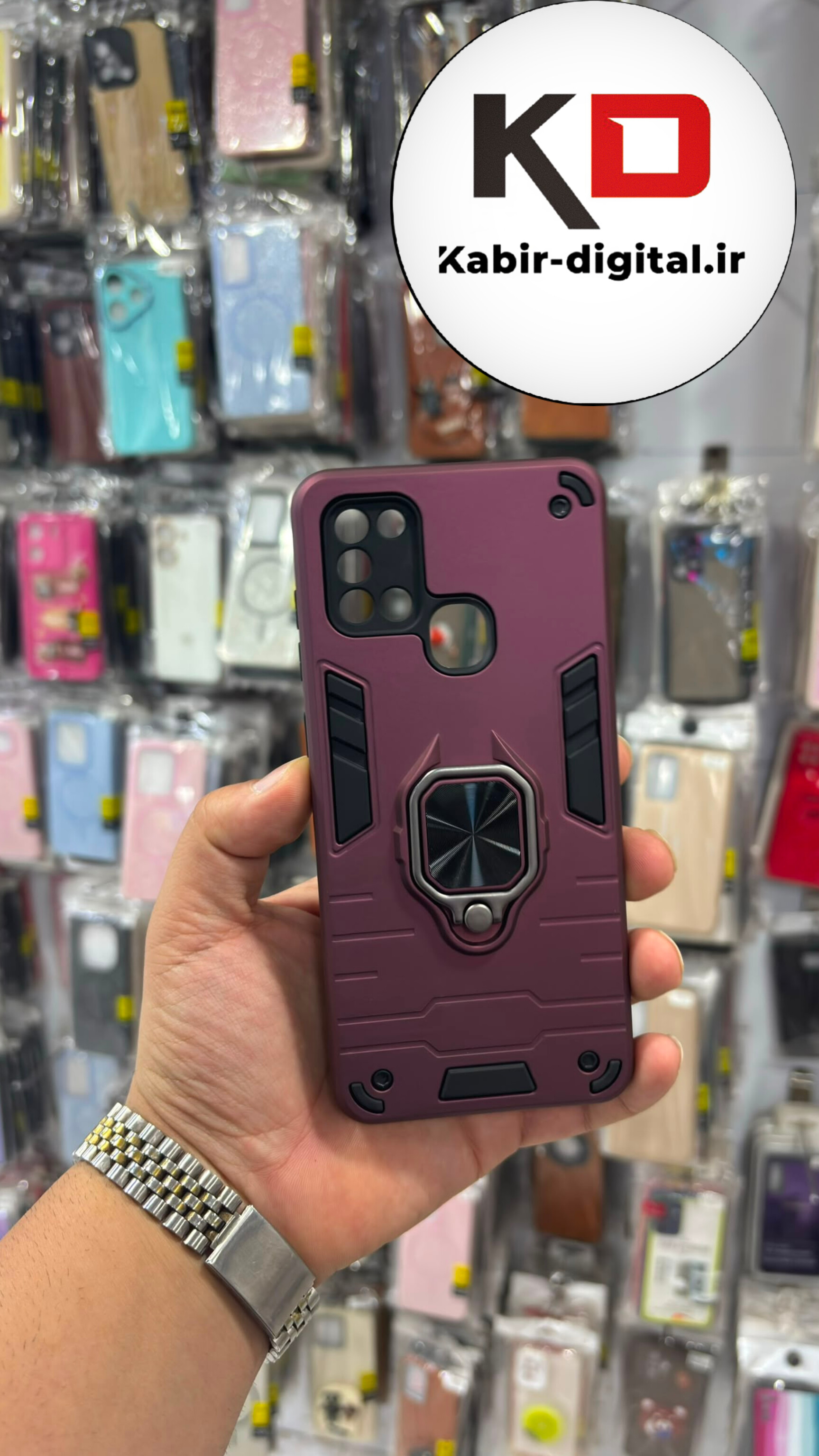 قاب گوشی Galaxy A21s سامسونگ طرح ضد ضربه بتمن فول کاور هولدر دار زرشکی