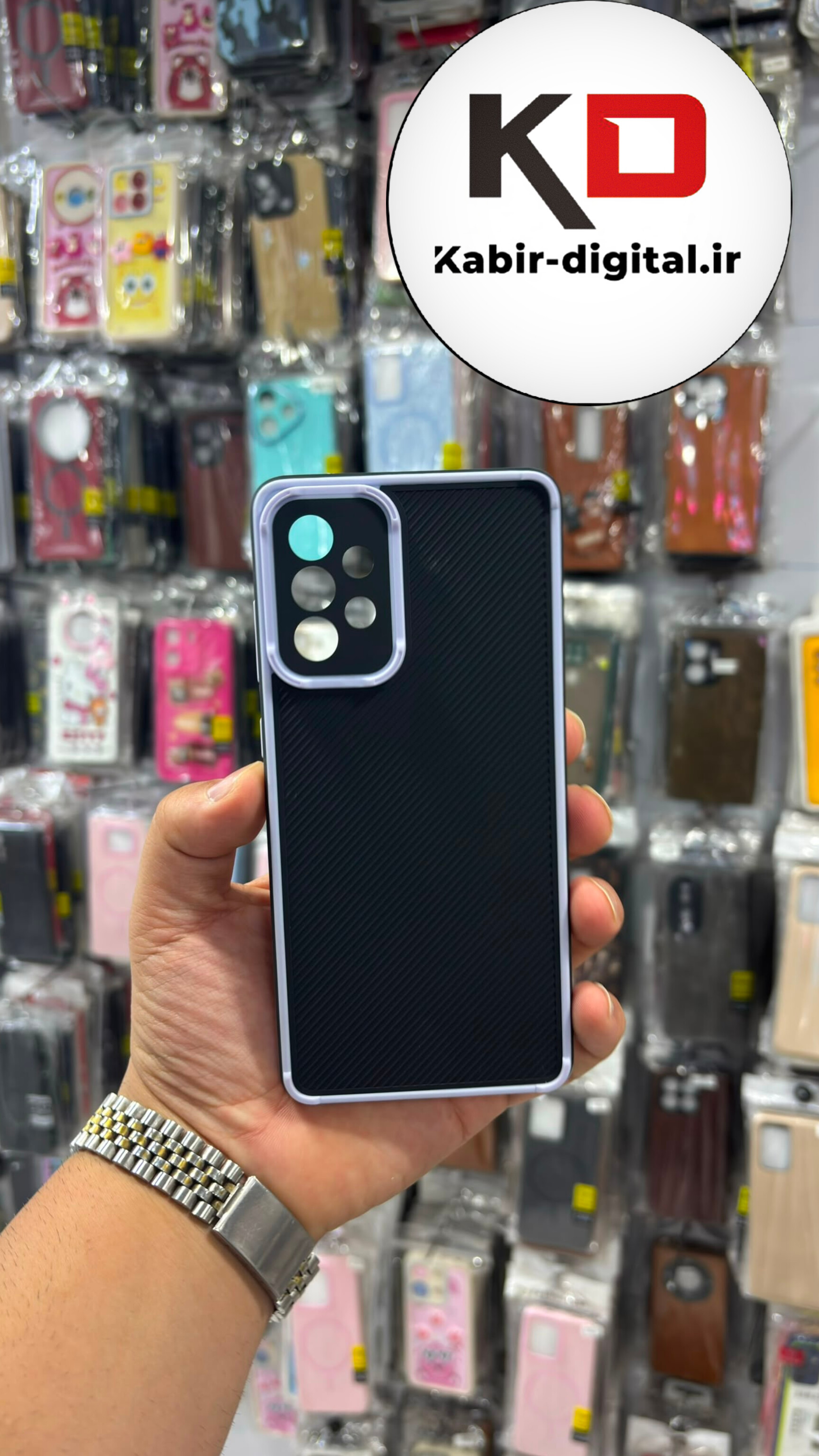 قاب گوشی Galaxy A73 سامسونگ  سیلیکونی طرح کربن برجسته دور رنگی محافظ لنز دار مشکی یاسی