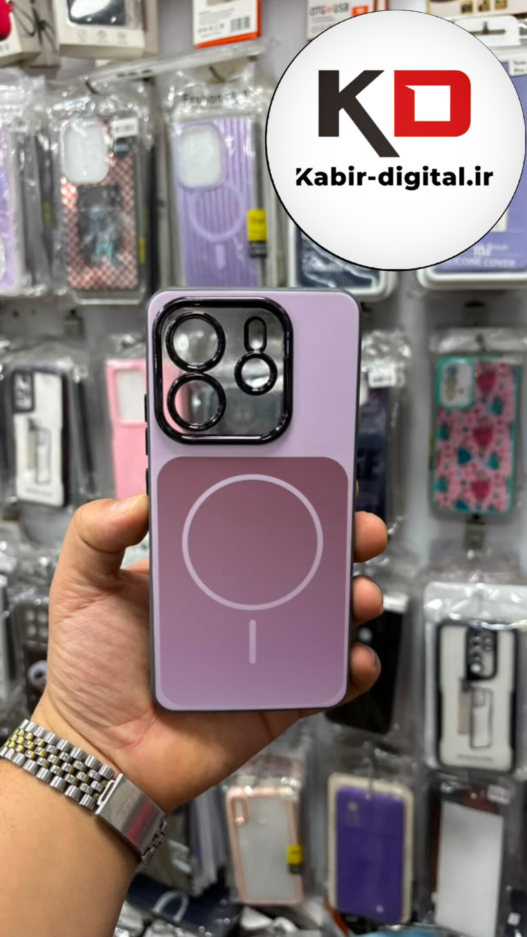 قاب گوشی Redmi Note 14 4g شیائومی  PVD طرح مگ سیف MagSafe محافظ لنز دار کرومی صورتی