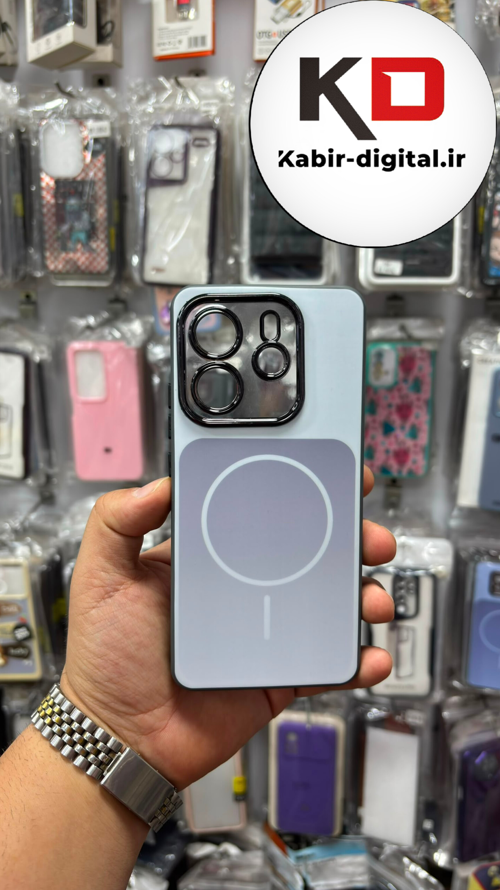 قاب گوشی Redmi Note 14  4G شیائومی PVD طرح مگ سیف MagSafe محافظ لنز دار کرومی سفید