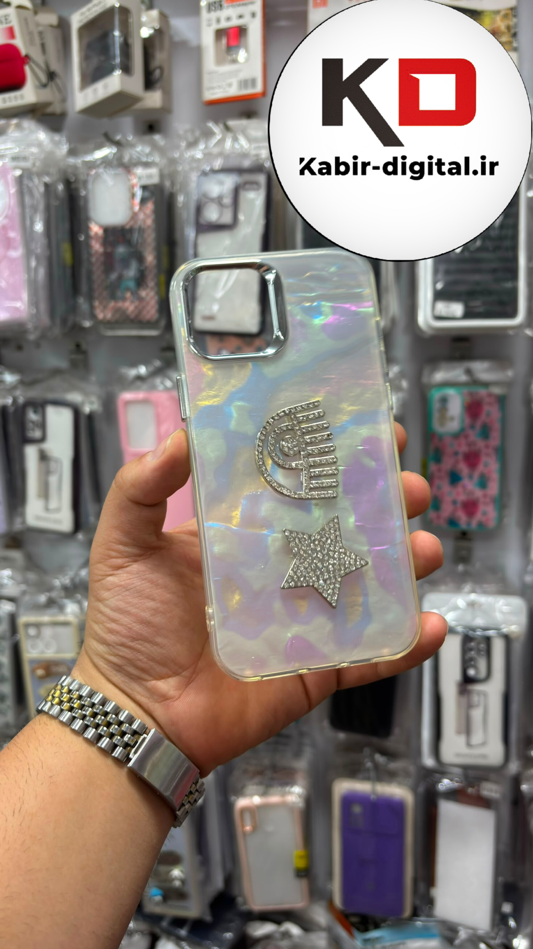 قاب گوشی iPhone 12 Pro  Max  آیفون ماربل یخی هولوگرامی  ستاره نگین دار  برجسته لوکس لنز متال