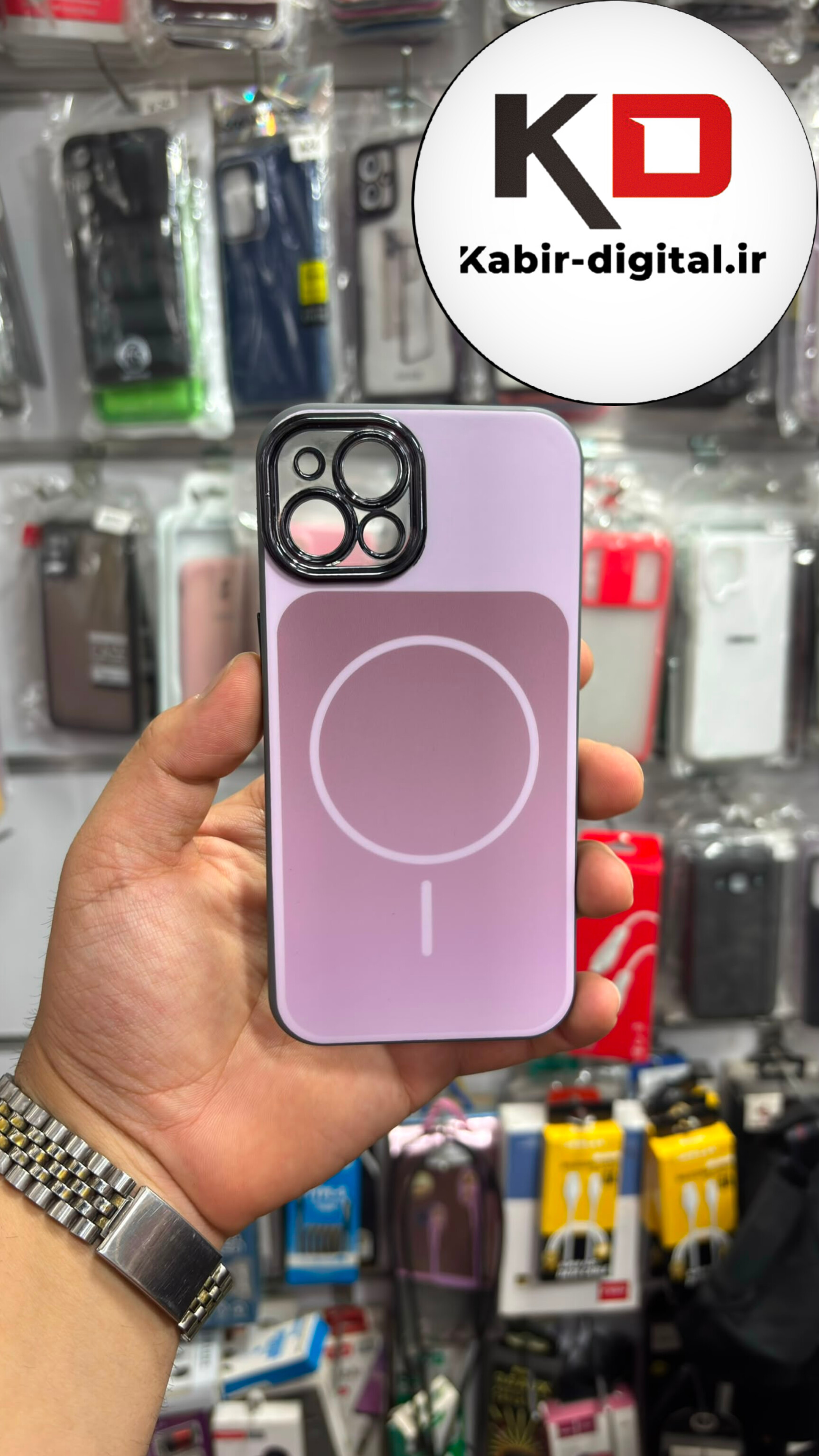 قاب گوشی iPhone 14/ 13 آیفون PVD طرح مگ سیف MagSafe محافظ لنز دار کرومی صورتی