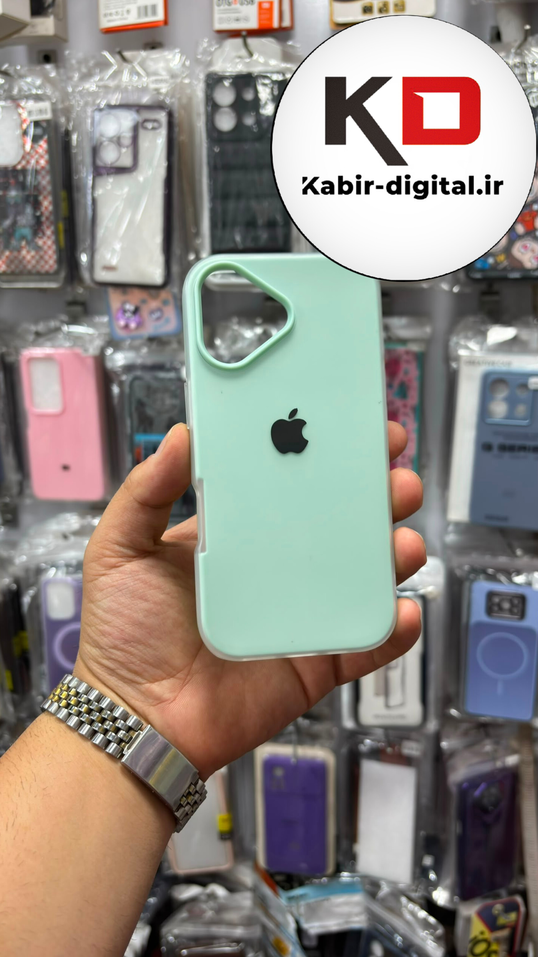 قاب گوشی iPhone 16 / 17آیفون Pastel Case پاستلی لوگو دار ضد ضربه لنز برجسته سبز آدامسی