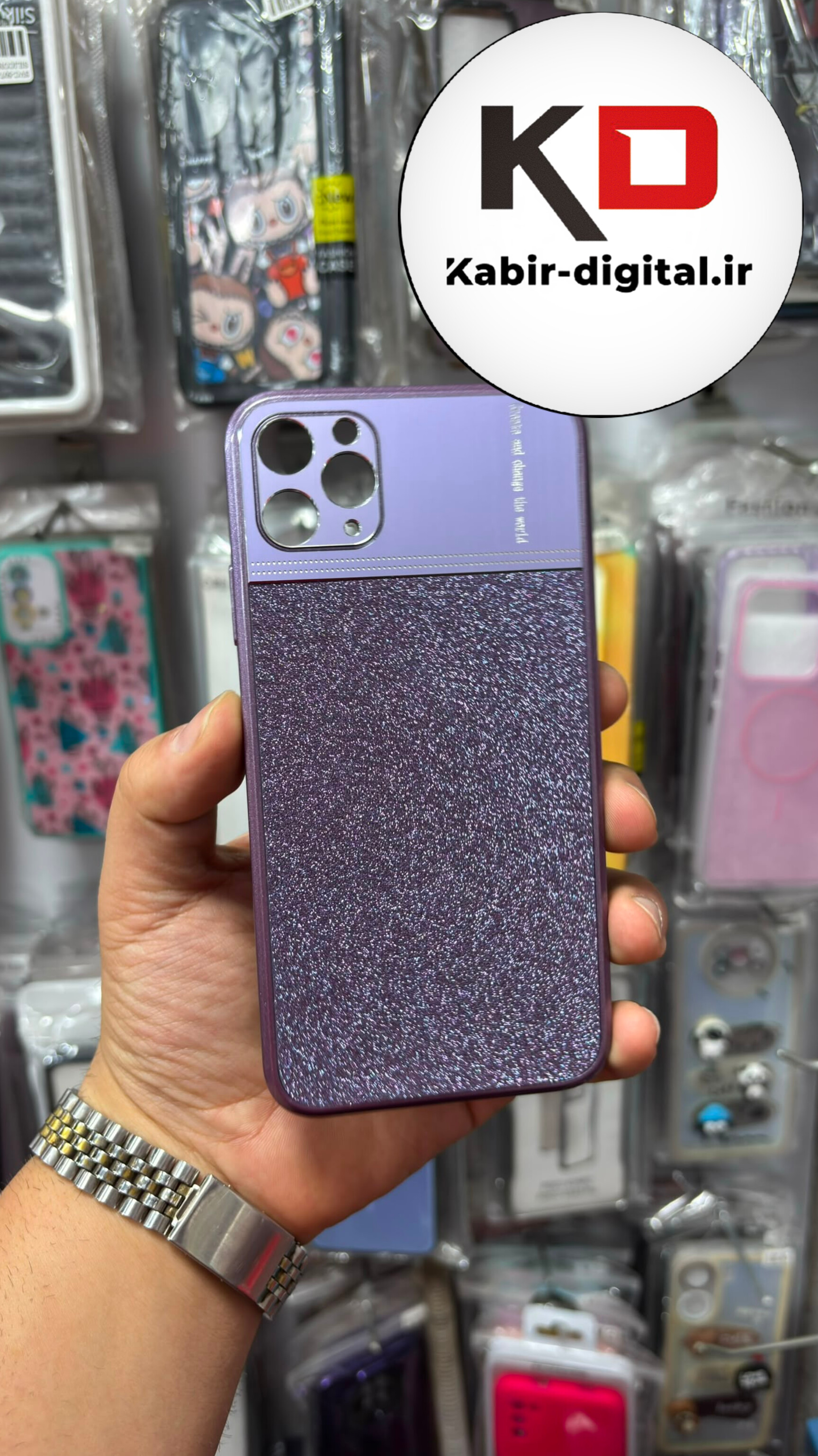 قاب گوشی iPhone 12/12 Pro آیفون اکلیلی SWAROVSKI دور سیلیکونی محافظ لنز دار بنفش