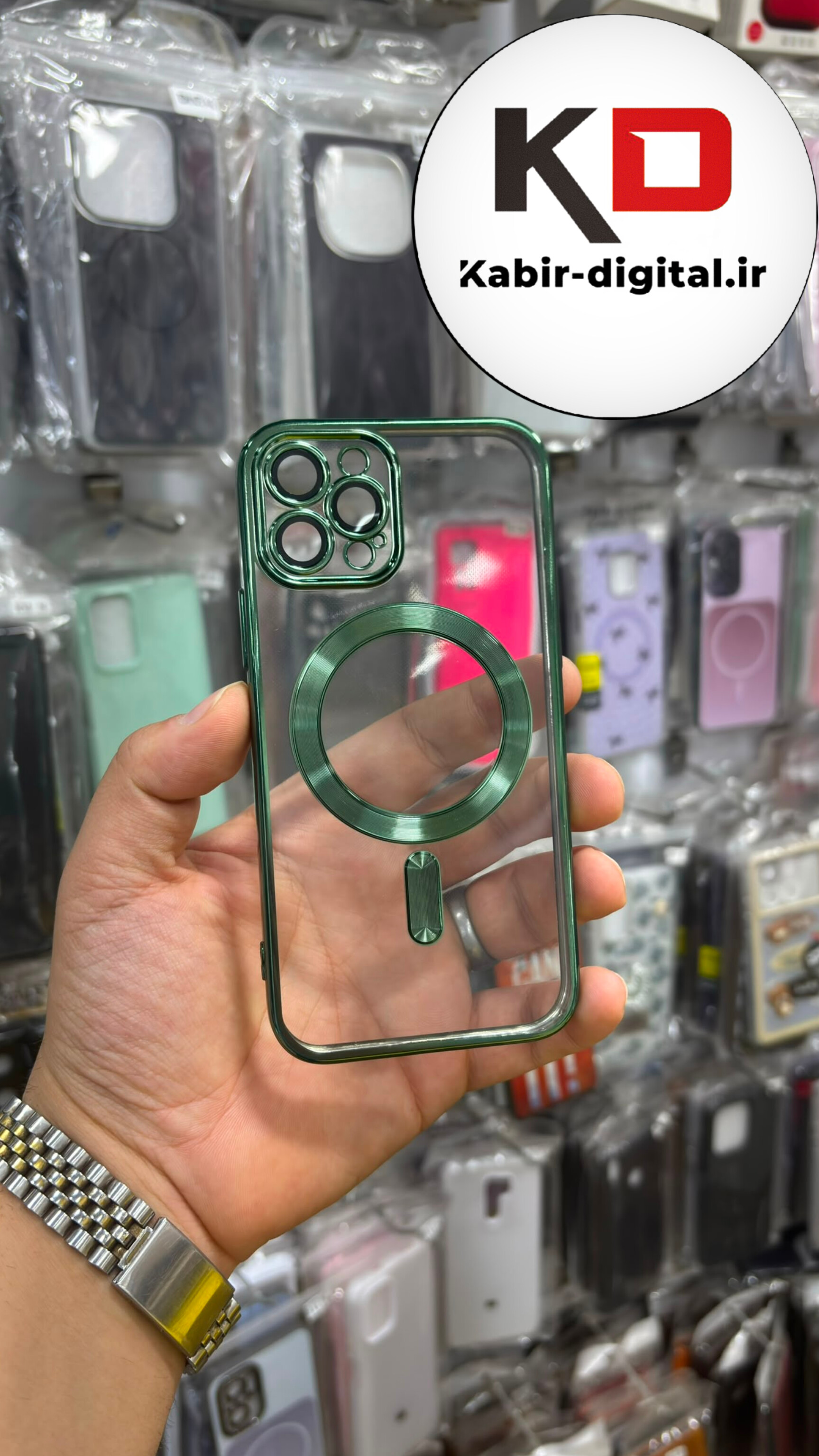 قاب گوشی iPhone 12/12 Pro آیفون  طرح الکتروپلیتینگ مگ سیفی ژله ای شفاف اورجینال یونیک کیس Unique Case محافظ لنز دار گلسی سبز