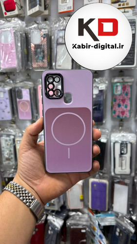 قاب گوشی Galaxy A21s سامسونگ PVD طرح مگ سیف MagSafe صورتی محافظ لنزدار کرومی صورتی