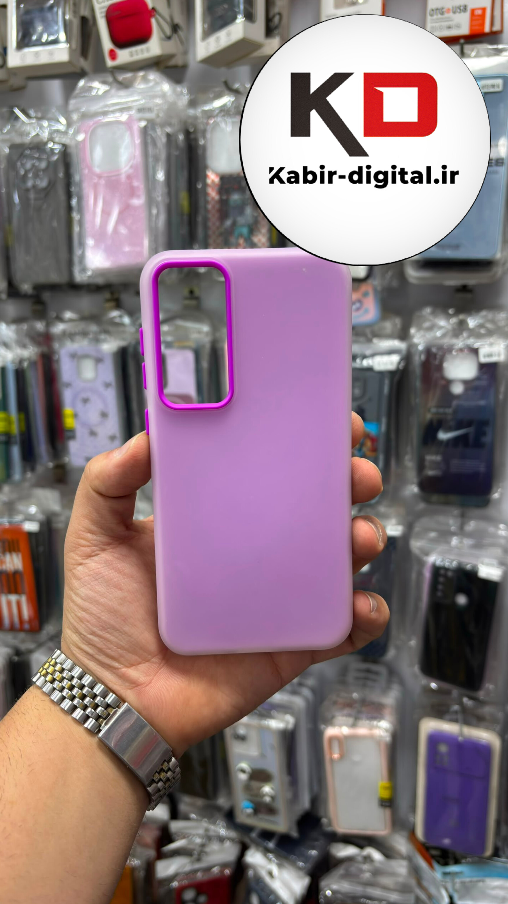 قاب گوشی Galaxy S23 FE سامسونگ سیلیکونی اورجینال پاستیلی مات دوتیکه لنز کرومی بنفش