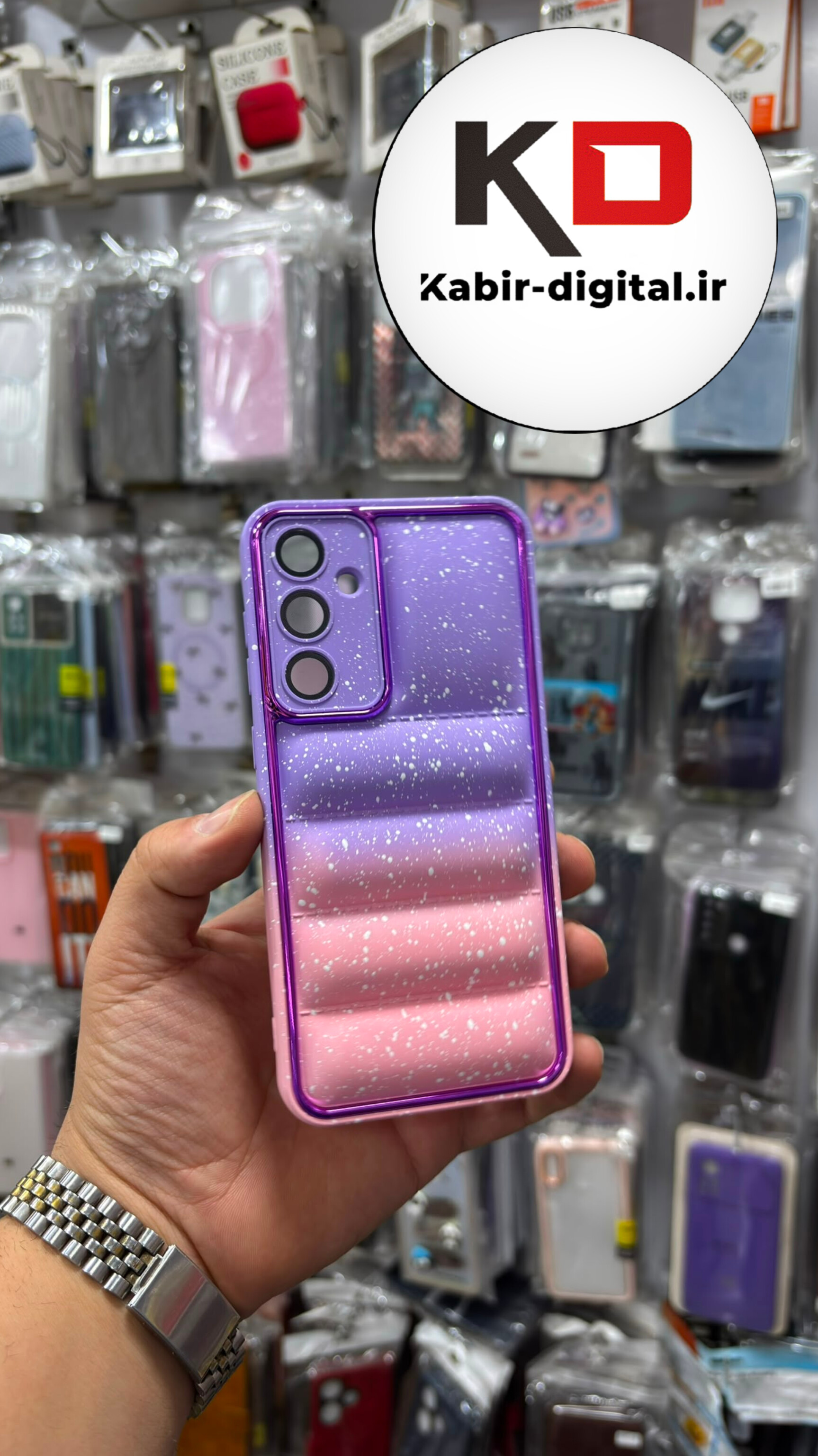 قاب گوشی Galaxy S23 FE سامسونگ سیلیکونی اورجینال پافر ژله ایی لنز متال محافظ لنزدار بنفش صورتی
