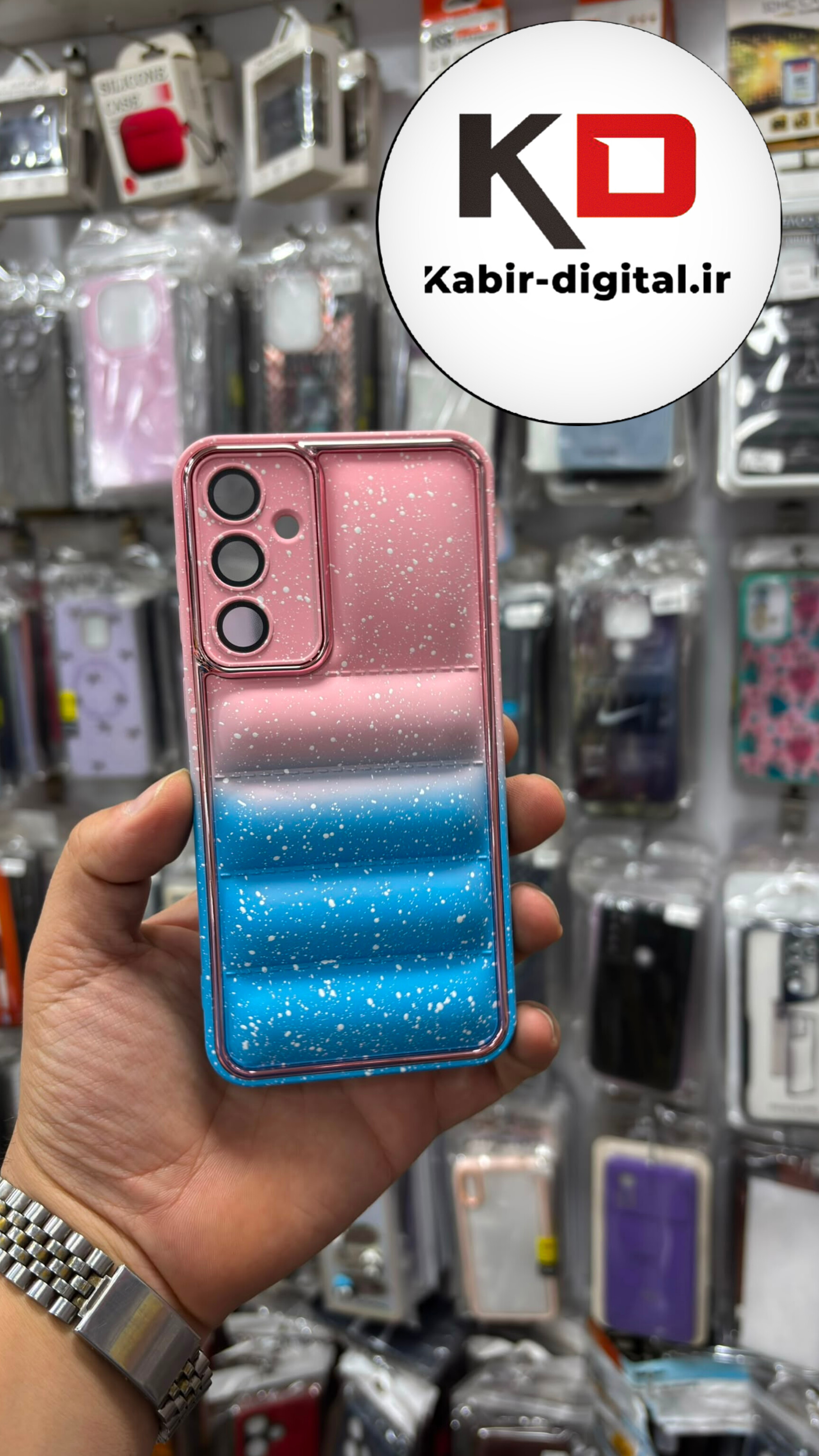 قاب گوشی Galaxy S23 FE سامسونگ سیلیکونی اورجینال پافر ژله ایی لنز متال محافظ لنزدار صورتی آبی
