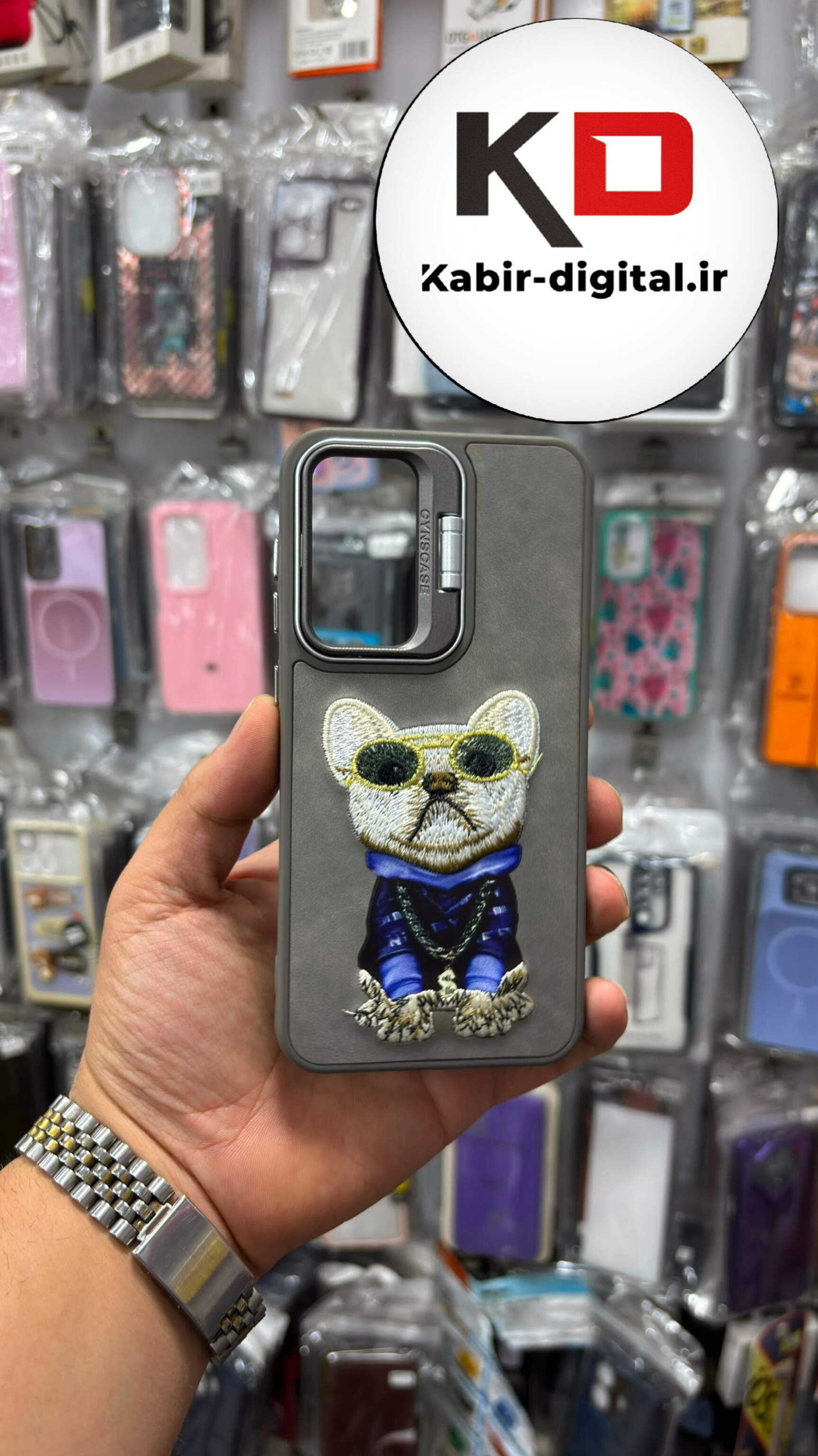 قاب گوشی Galaxy S23 FE سامسونگ سیلیکونی استندشو Case Pro طرح تدی لنز متال طوسی
