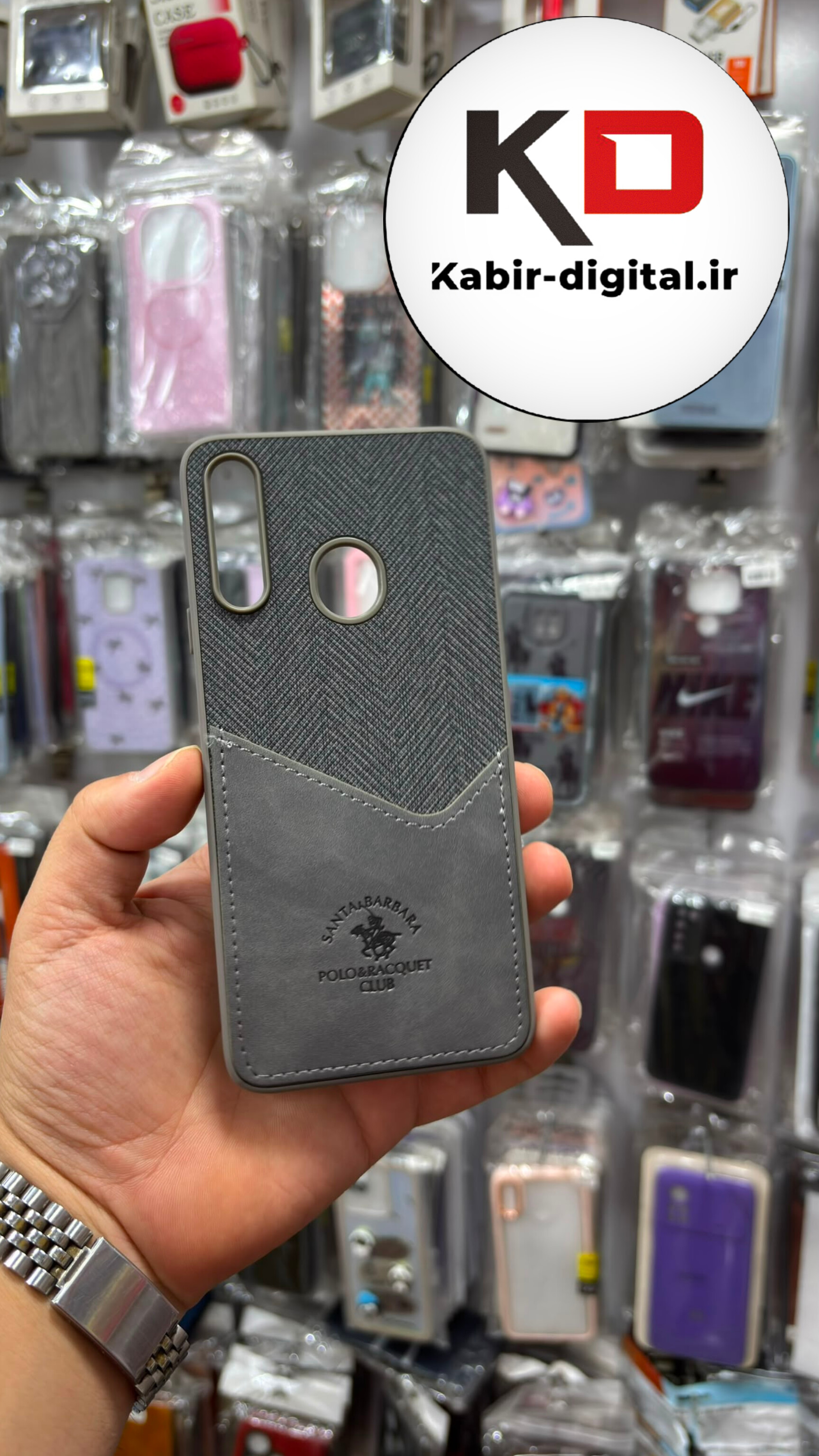 قاب گوشی Galaxy A20s سامسونگ  طرح دو تیکه مخمل چرمی کلاسیک HARD چرمی پولو PULO جاکارتی دار چرمی طوسی