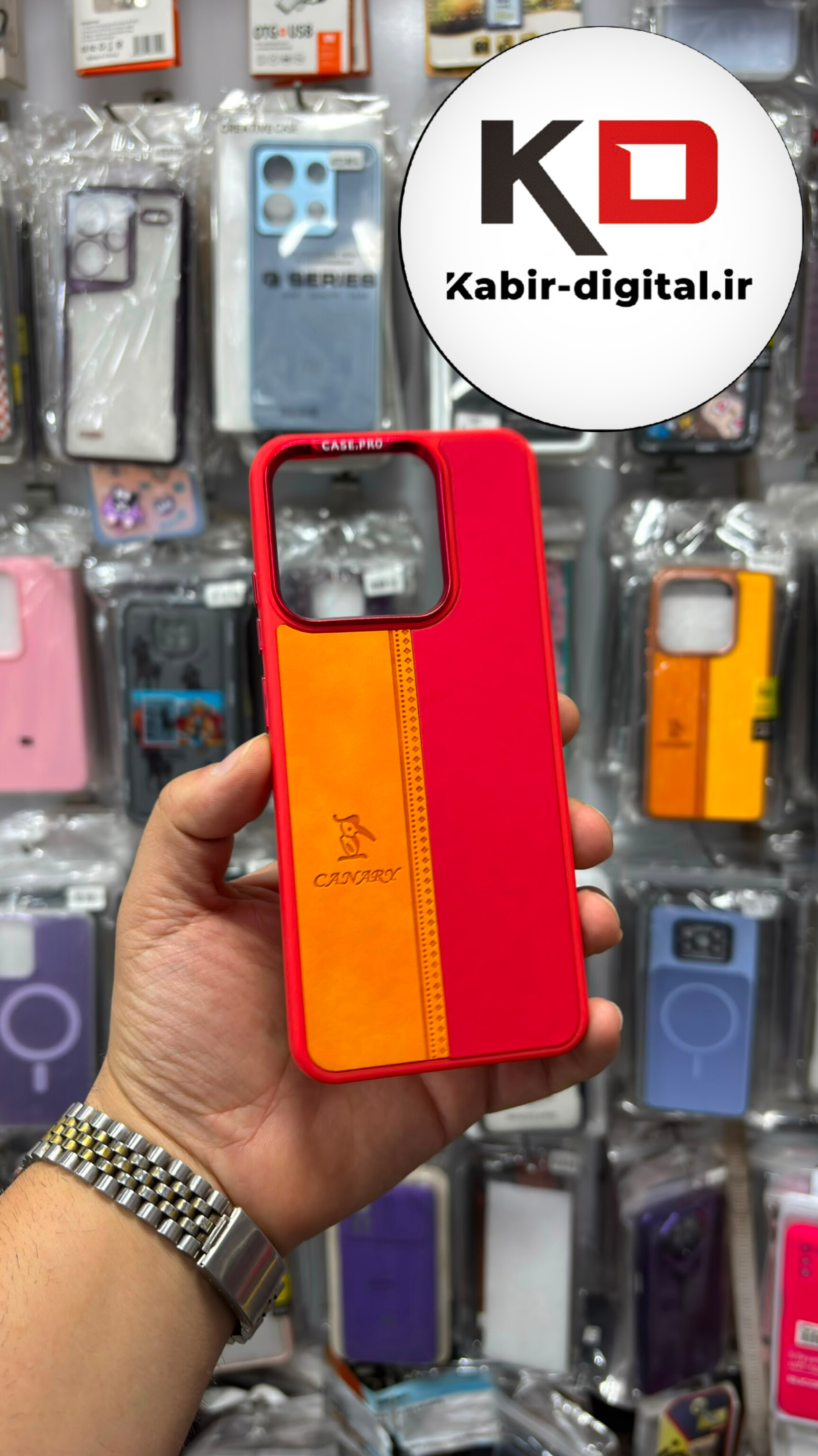 قاب گوشی Redmi 12c / POCO C65 / POCO C40 / Redmi 10c شیائومی اورجینالCANARY NEW CASE طرح چرمی دوخت دار دو رنگ لنز کرومی متال قرمز