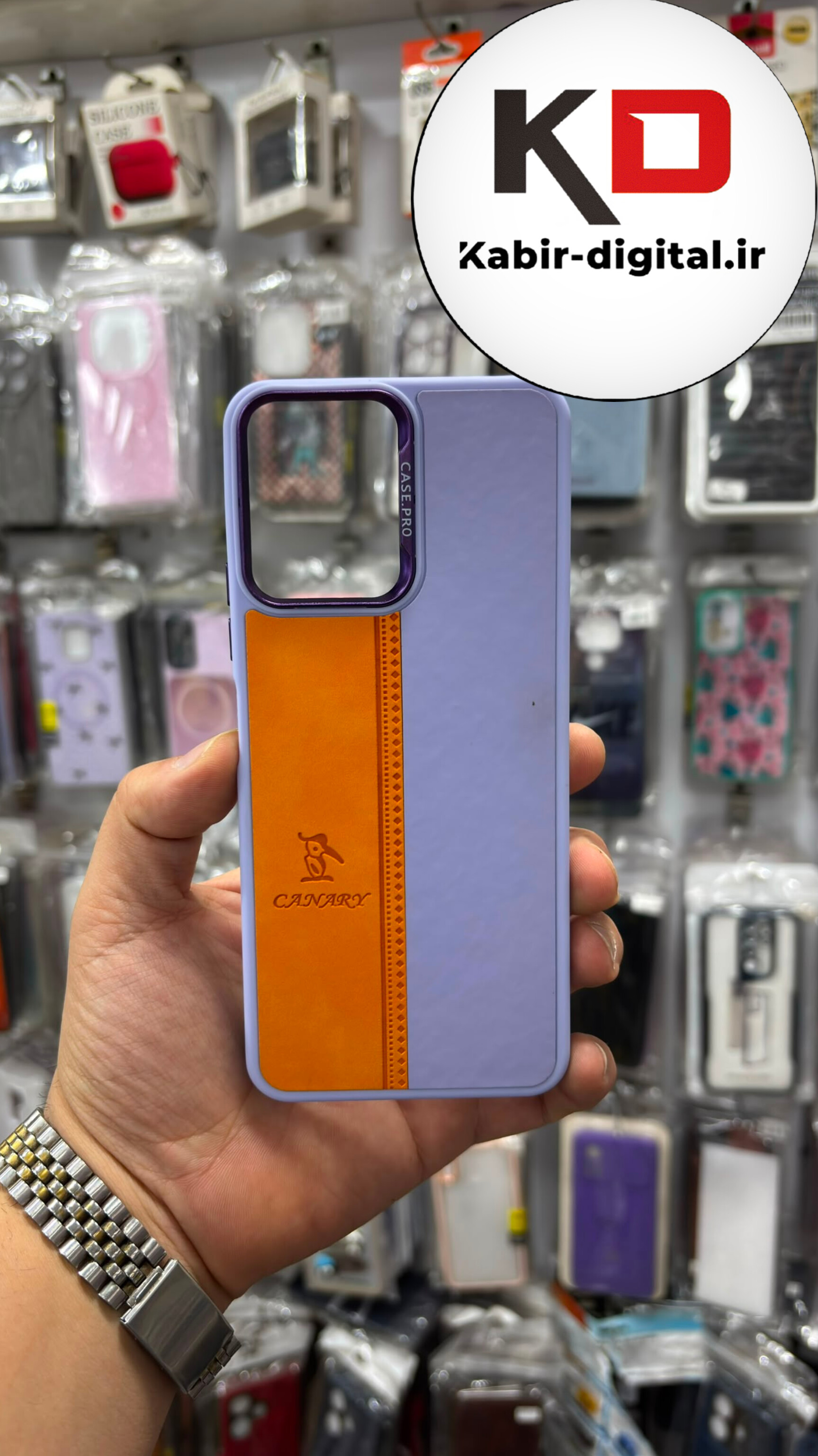 قاب گوشی Redmi 12 شیائومی  اورجینالCANARY NEW CASE طرح چرمی دوخت دار دو رنگ لنز کرومی متال یاسی