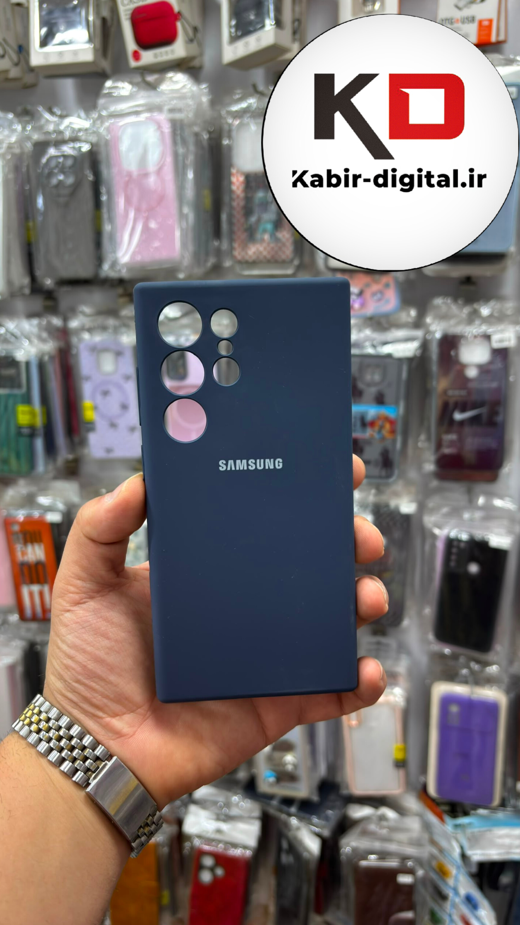 قاب گوشی Galaxy S24 Ultra سامسونگ سیلیکونی اورجینال درجه یک زیر بسته داخل پارچه محافظ لنز دار سرمه ایی