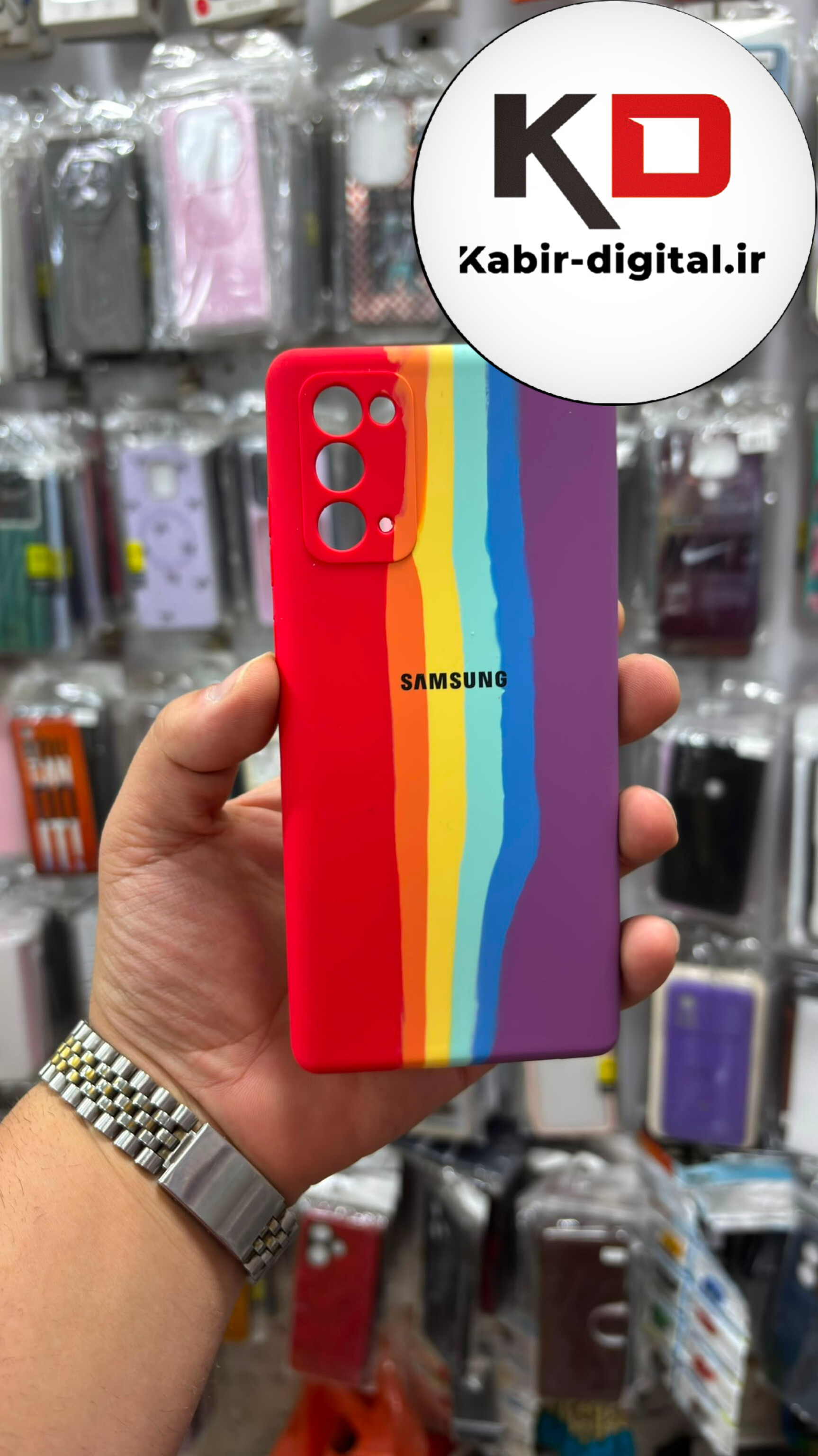 قاب گوشی Galaxy Note 20 سامسونگ سیلیکونی اورجینال درجه یک داخل پارچه آبرنگی رنگین کمانی زیربسته محافظ لنز دار