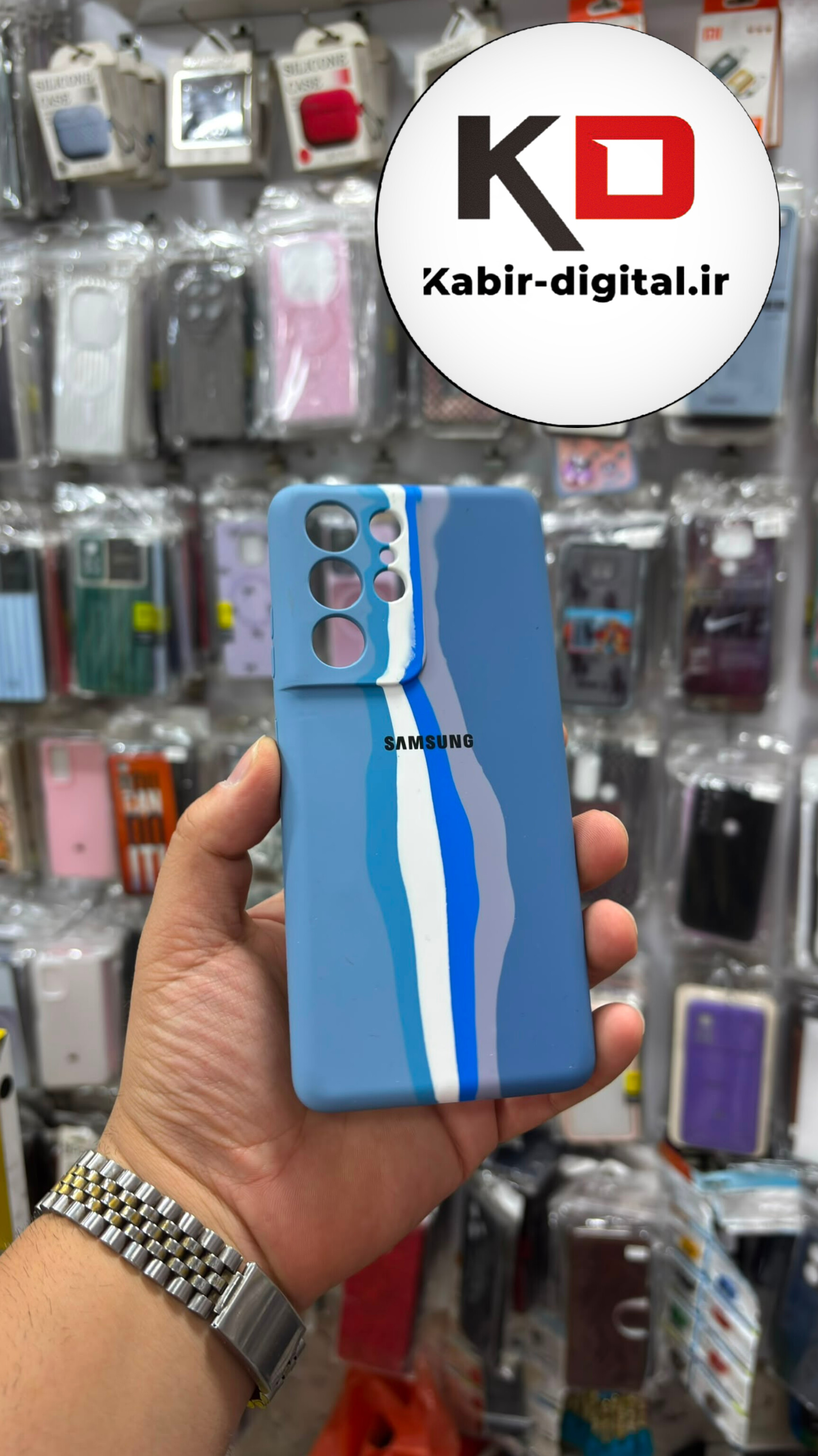 قاب گوشی Galaxy S21 Ultra سامسونگ سیلیکونی اورجینال درجه یک داخل پارچه آبرنگی رنگین کمانی زیربسته محافظ لنز دار