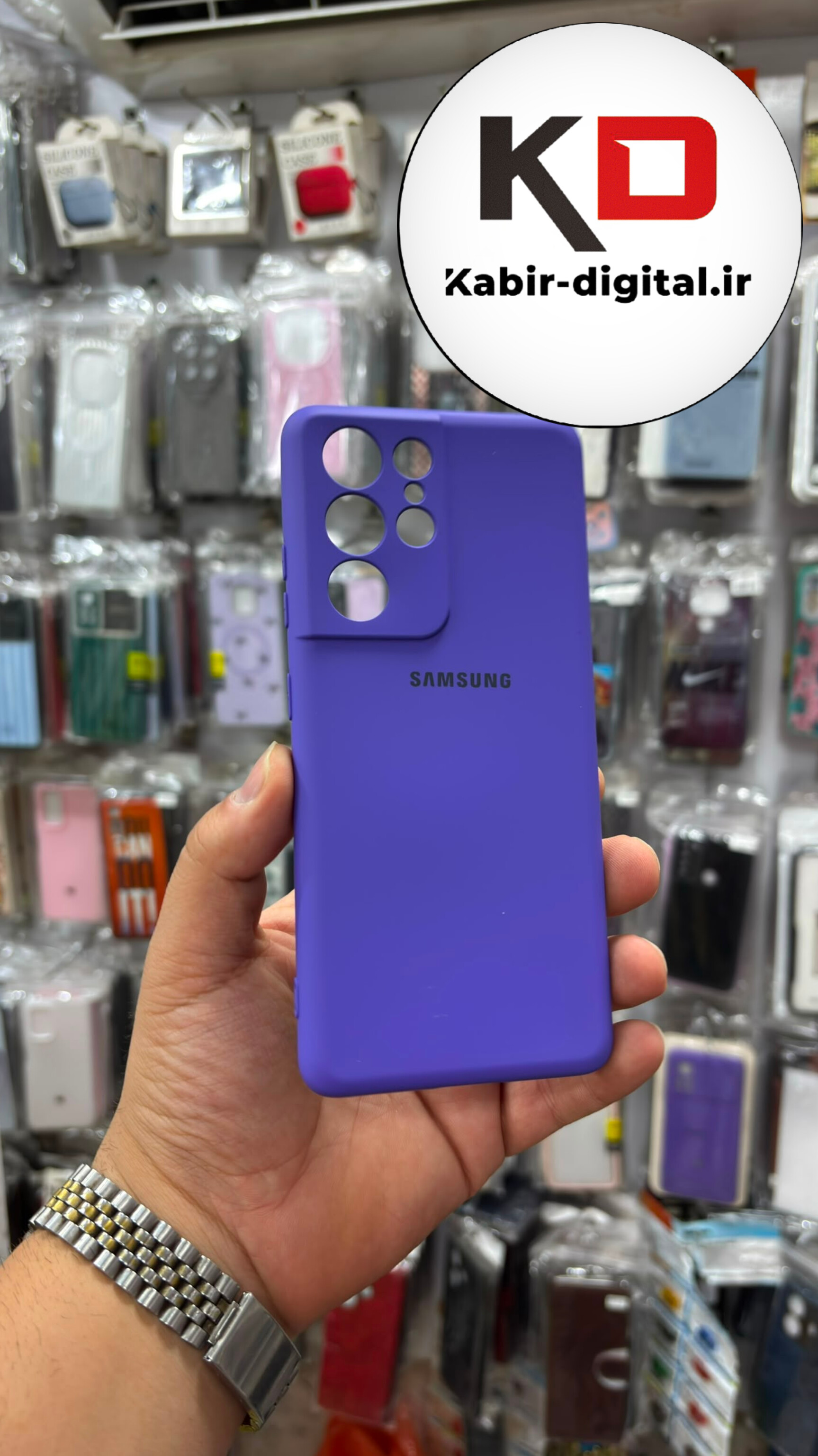 قاب گوشی Galaxy S21 Ultra سامسونگ سیلیکونی اورجینال درجه یک داخل پارچه زیربسته محافظ لنز دار بنفش