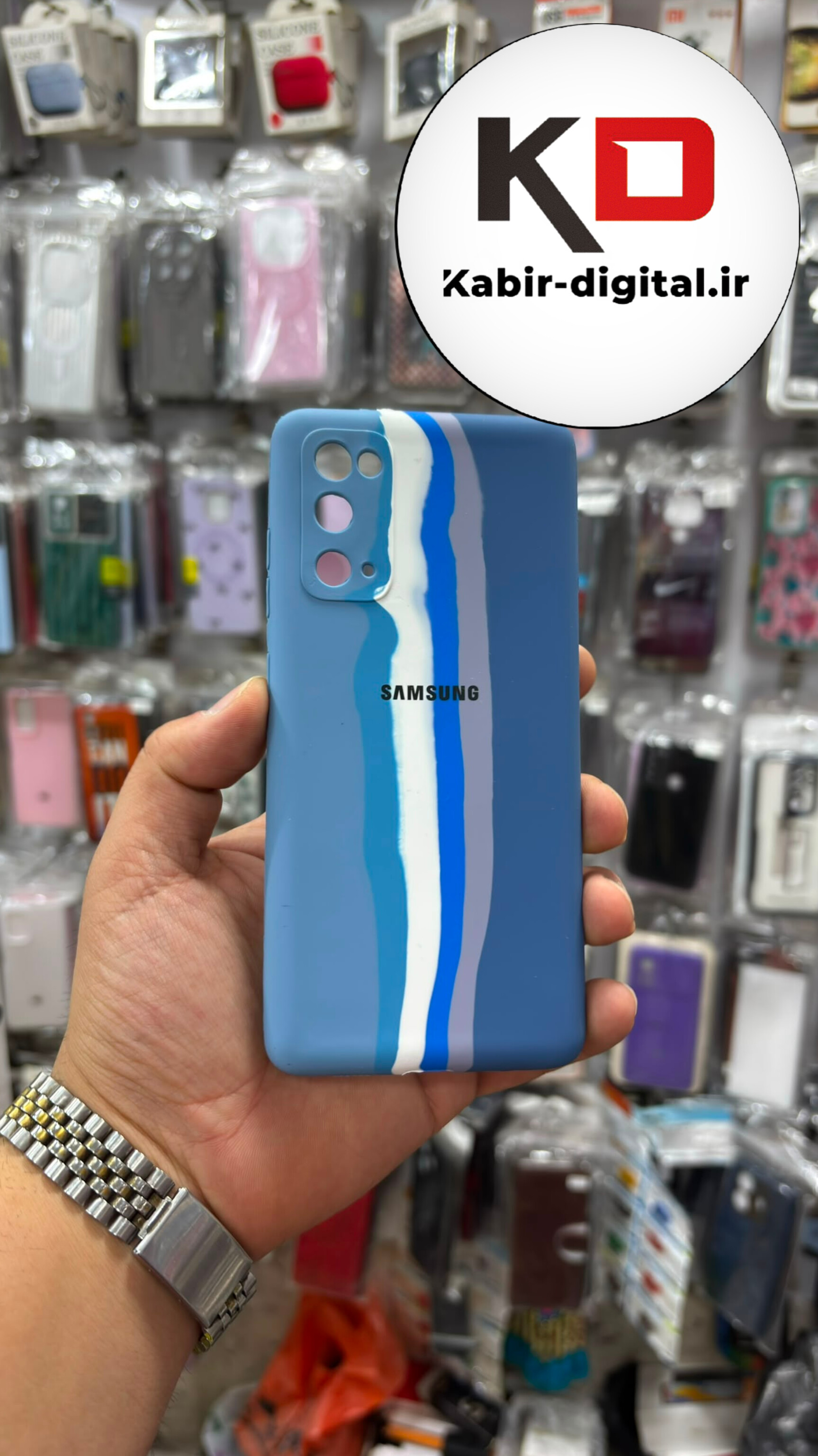 قاب گوشی Galaxy S20 FE سامسونگ سیلیکونی اورجینال درجه یک داخل پارچه آبرنگی رنگین کمانی زیربسته محافظ لنز دار