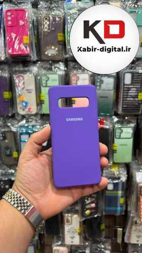 قاب گوشی Galaxy S10سامسونگ سیلیکونی اورجینال درجه یک داخل پارچه محافظ لنز دار بنفش