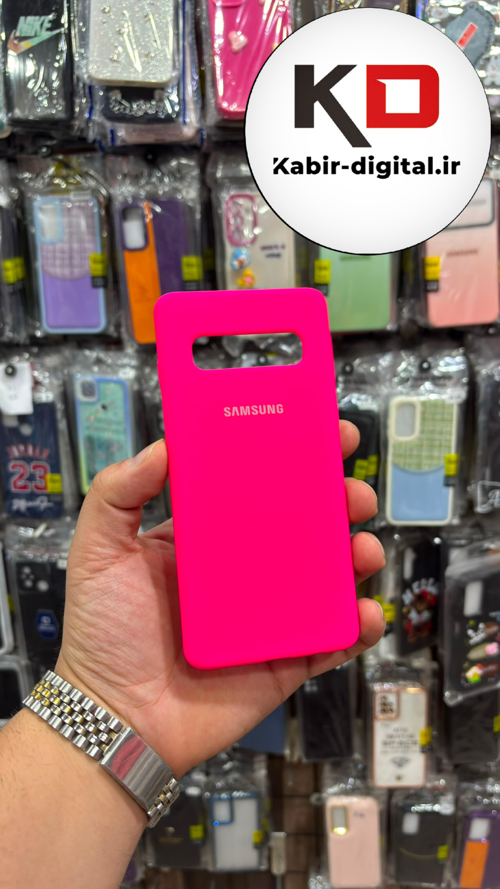قاب گوشی Galaxy S10سامسونگ  سیلیکونی اورجینال درجه یک داخل پارچه محافظ لنز دار صورتی فسفری