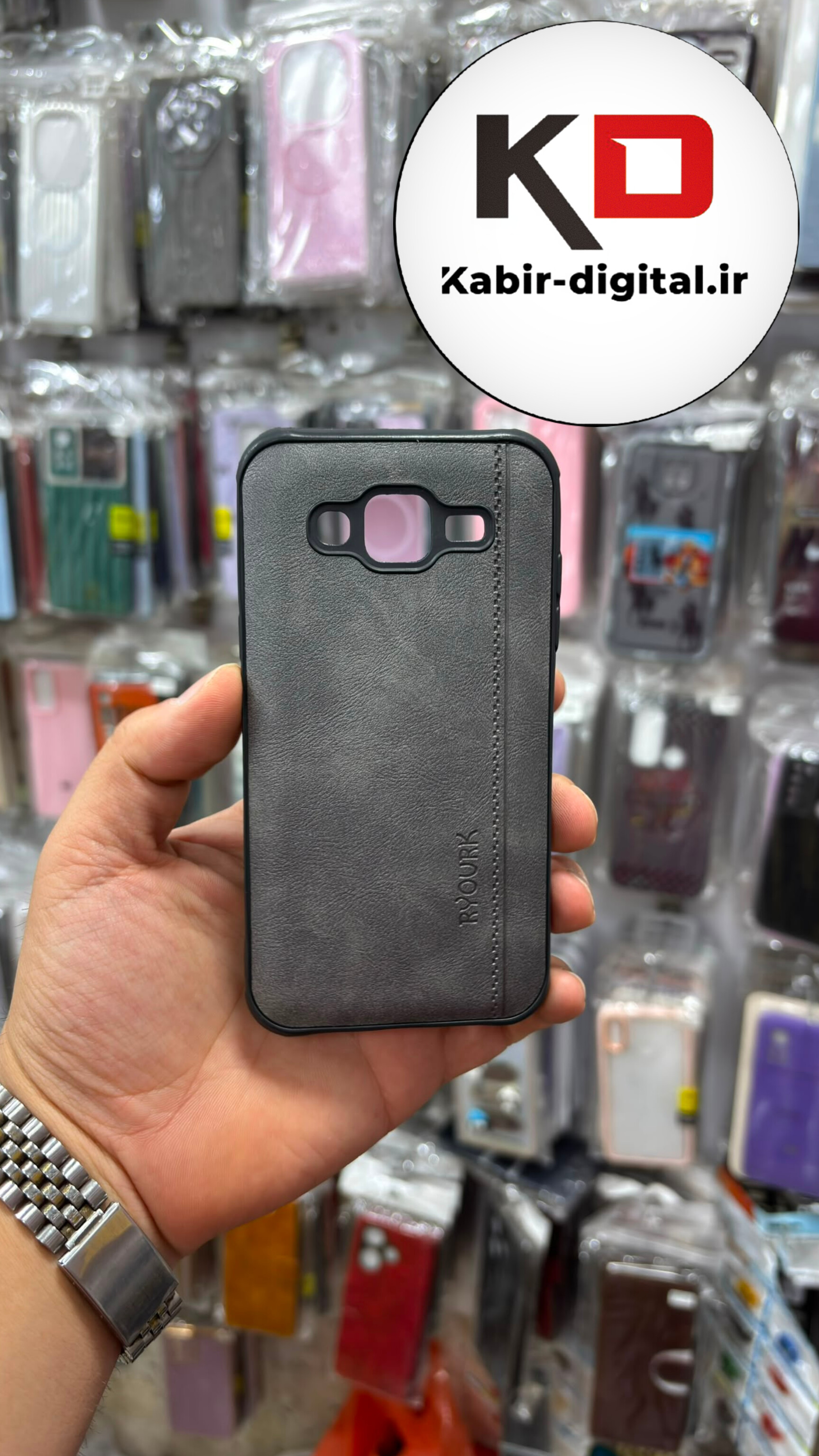 قاب گوشی Galaxy J5 سامسونگ سیلیکونی طرح چرمی کلاسیک RYOURK محافظ لنز دار طوسی