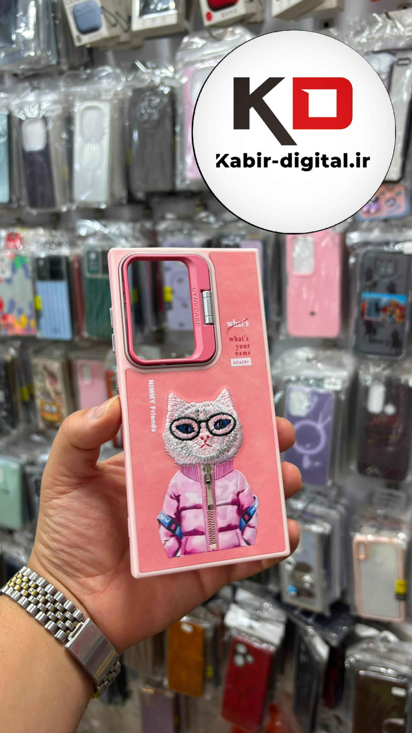 قاب گوشی Galaxy S24 Ultra سامسونگ سیلیکونی استندشو Case Pro طرح تدی لنز متال صورتی
