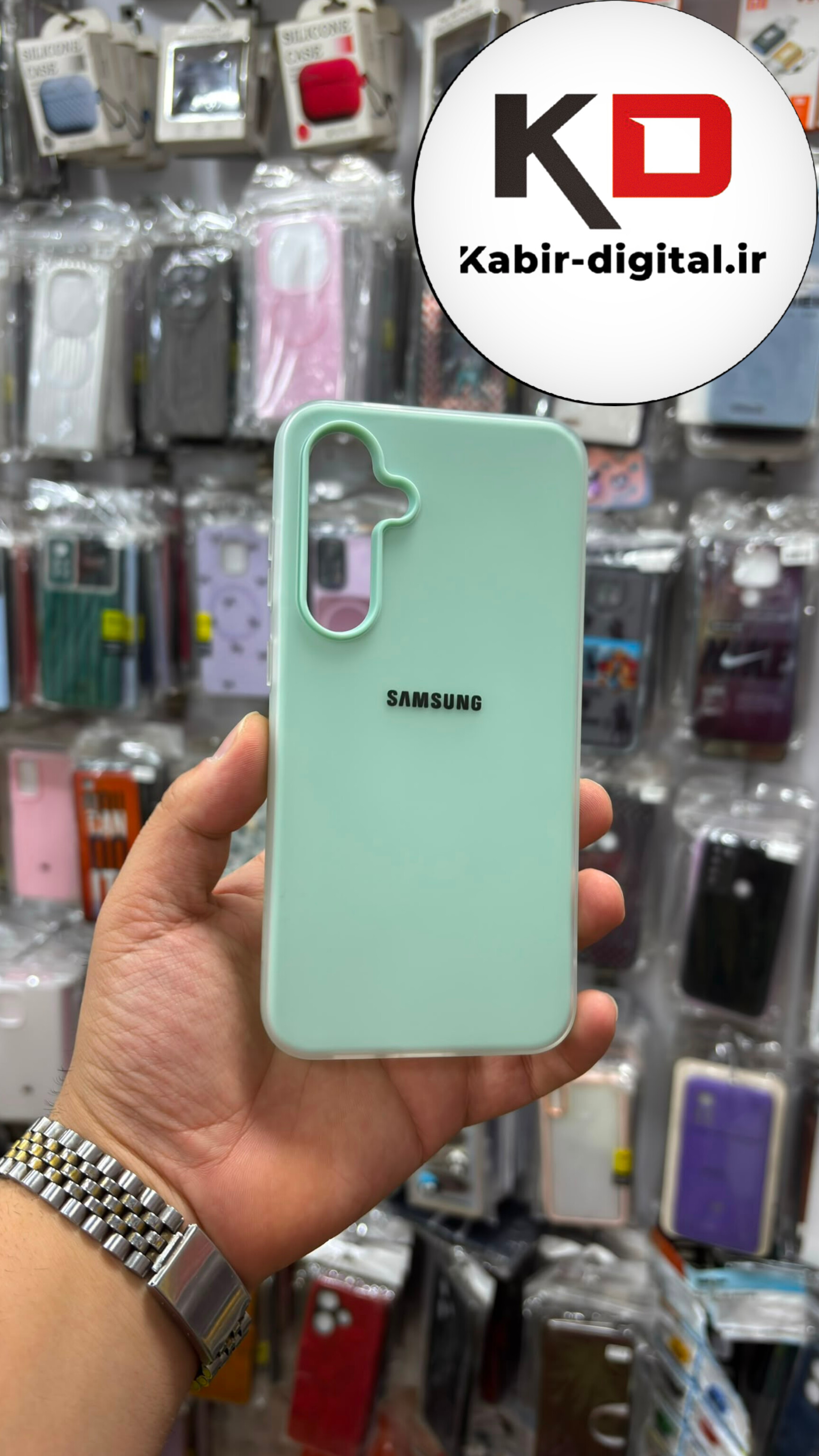قاب گوشی Galaxy S24 FE سامسونگ Pastel Case پاستلی لوگو دار ضد ضربه لنز برجسته سبزآبی