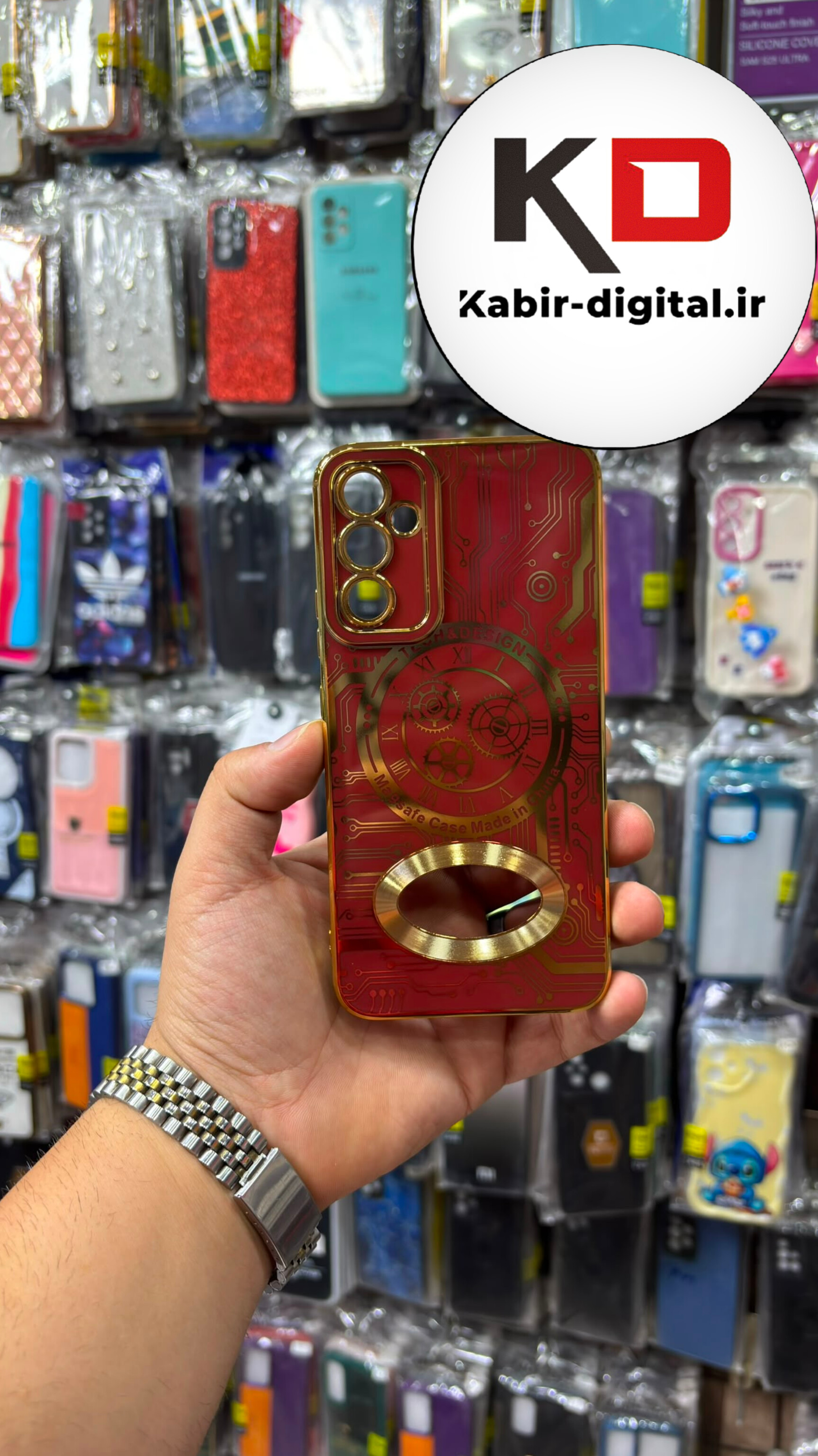 قاب گوشی Galaxy A34 سامسونگ طرح مای کیس MY CASE ژله ای مگ سیف محافظ لنز دار طرح تکنولوژی رنگ قرمز طلایی