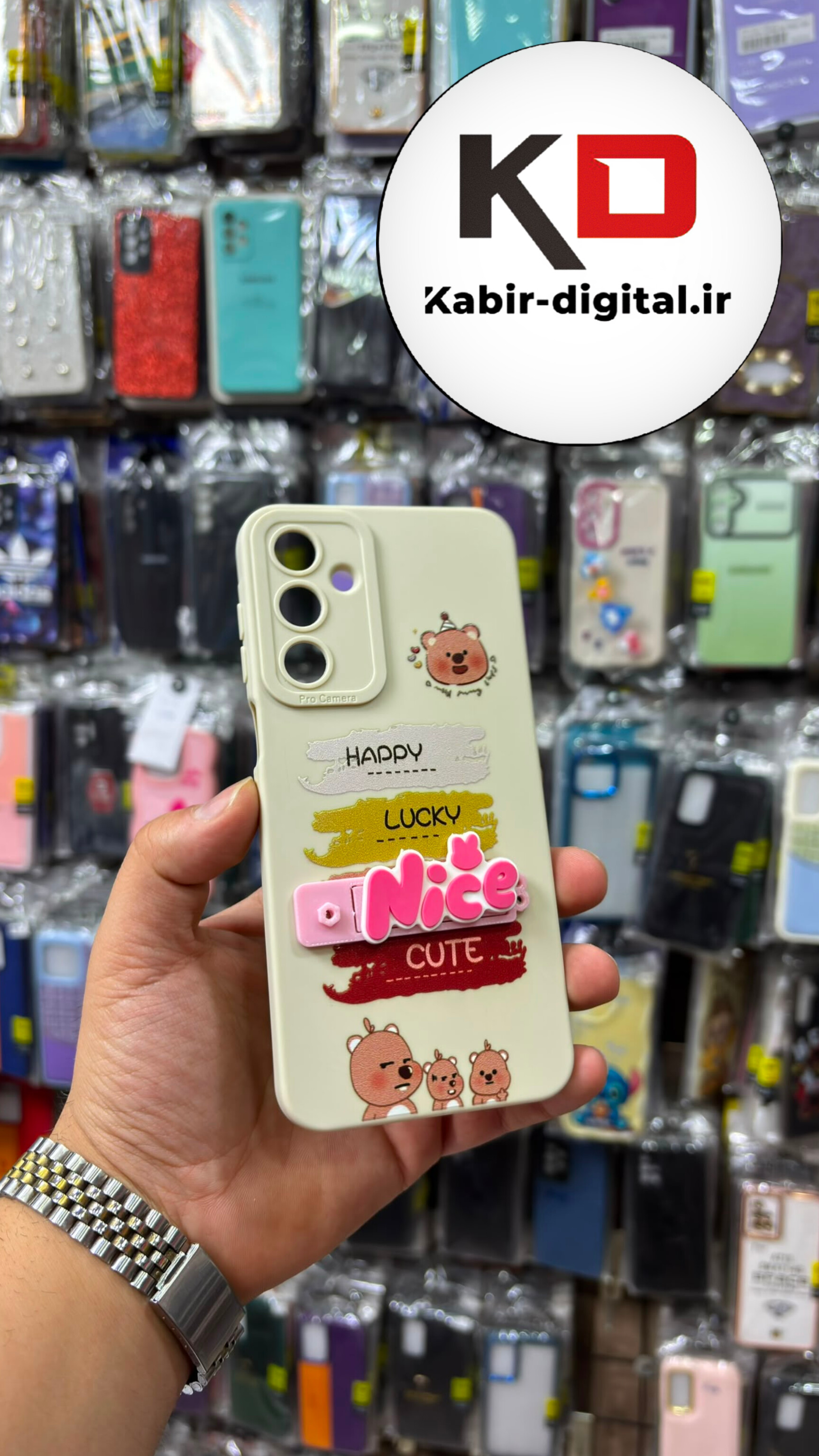 قاب گوشی Galaxy A16 سامسونگ سیلیکونی Stand Case عروسکی Nice استندشو محافظ لنز دار شیری Beautiful