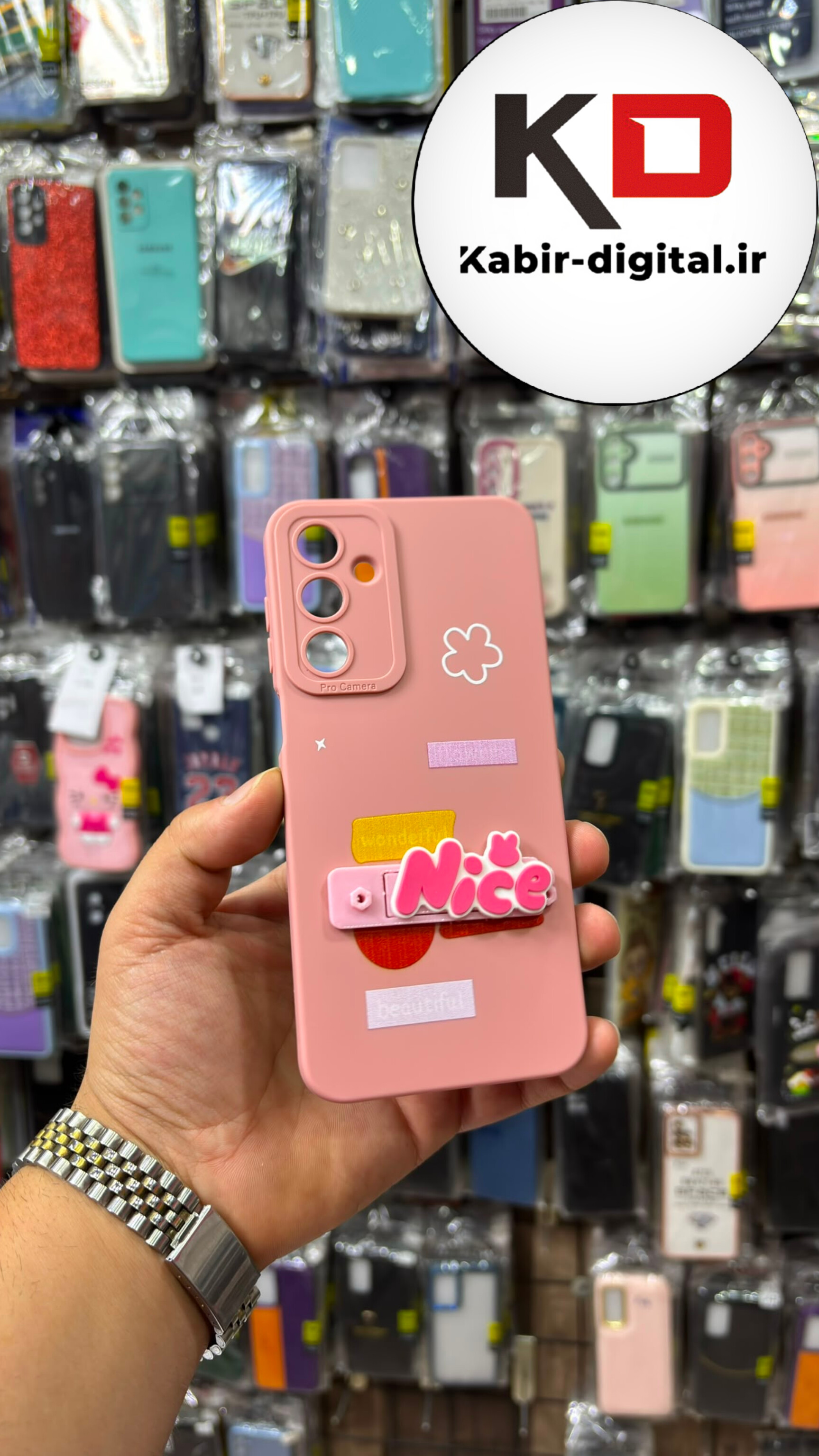 قاب گوشی Galaxy A16 سامسونگ سیلیکونی Stand Case عروسکی Nice استندشو محافظ لنز دار گلبهی Beautiful