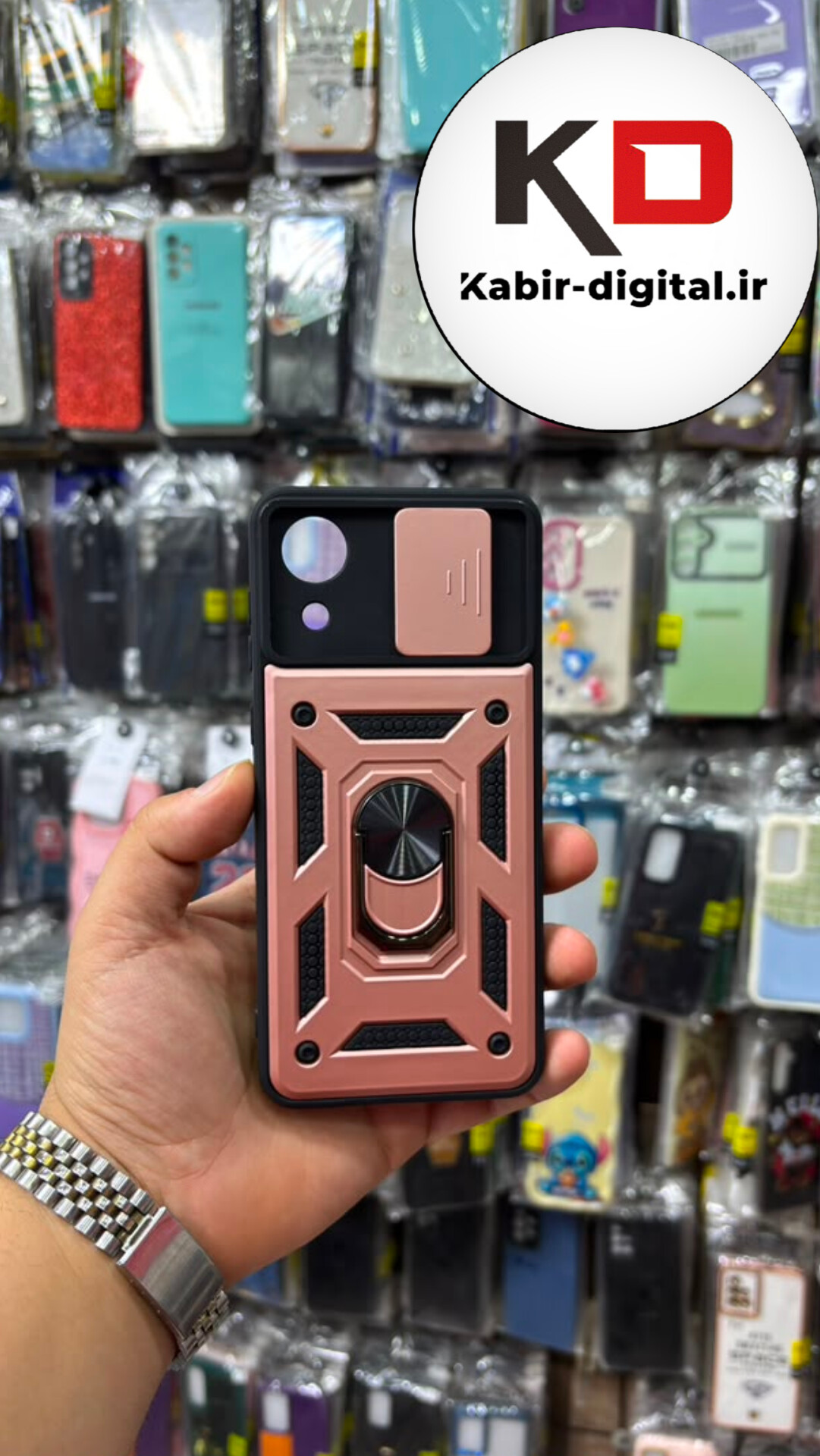 قاب گوشی  Galaxy A03 Core سامسونگ طرح ضد ضربه بتمن فول کاور هولدر دار محافظ لنزدار کشویی گلبهی