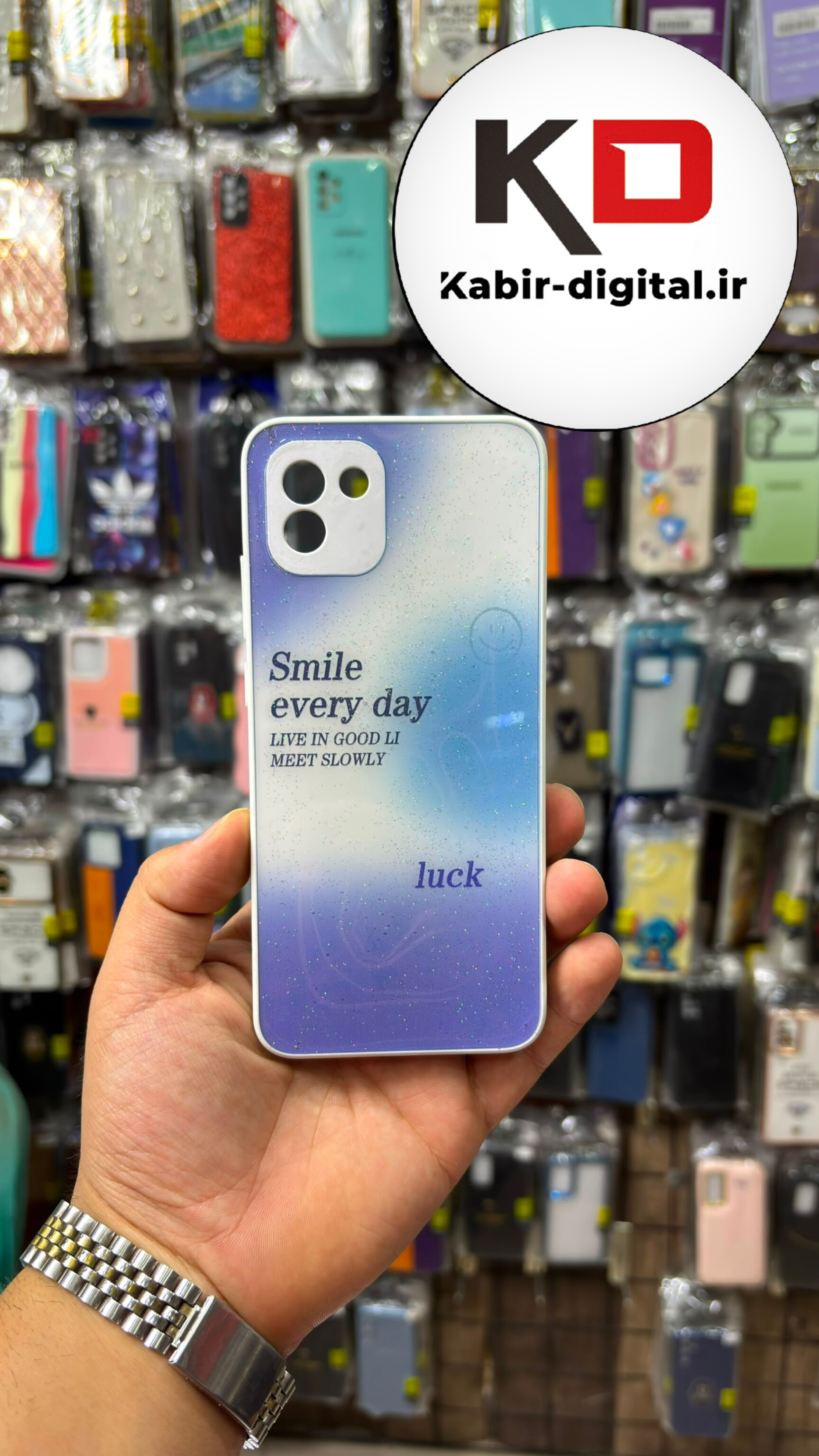 قاب گوشی Galaxy A03 سامسونگ پشت گلس شیشه ای محافظ لنز دار آبرنگی لیزری محافظ لنزدار پاپ سوکت دار