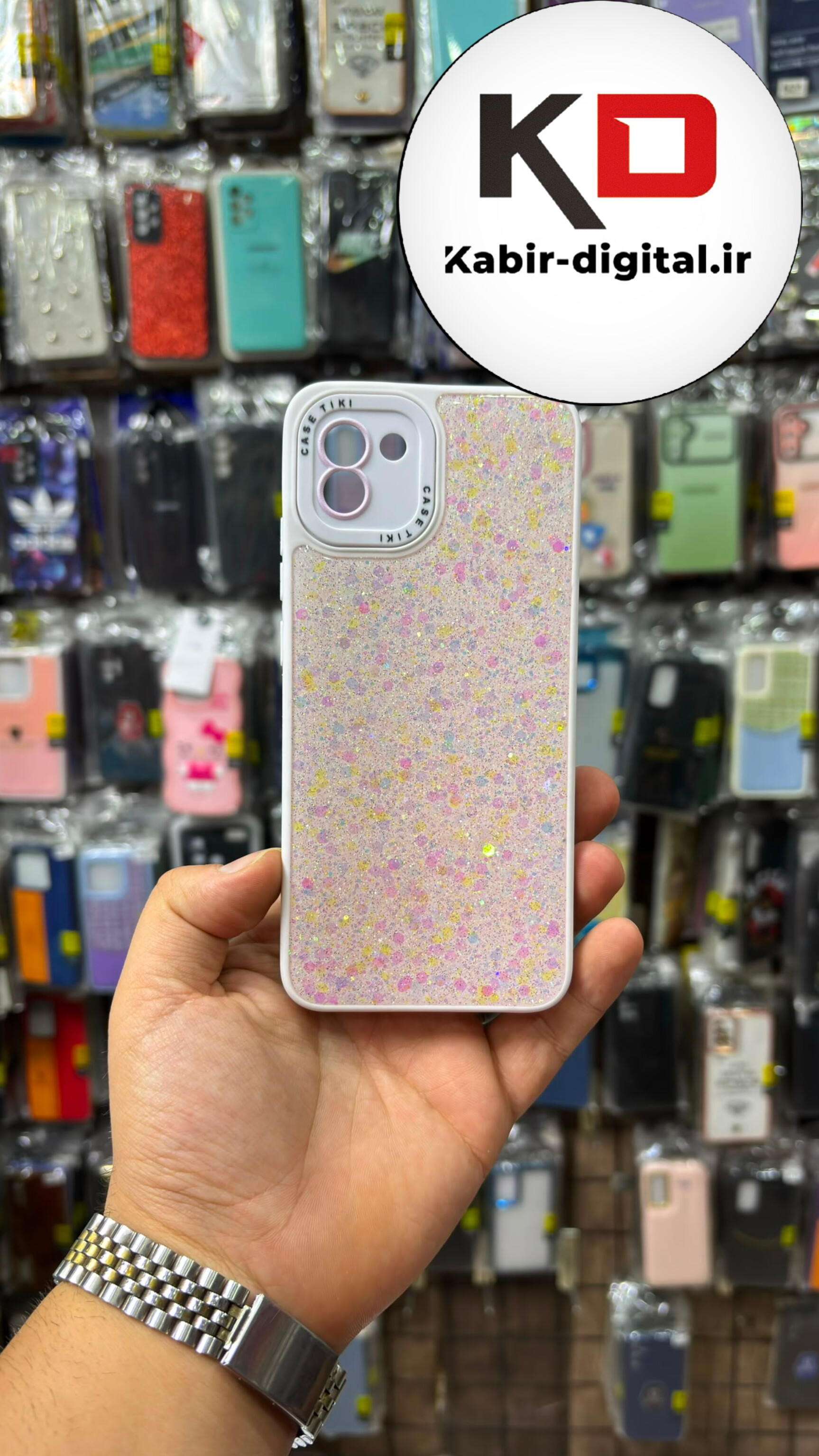 قاب گوشی Galaxy A03 سامسونگ سیلیکونی اکلیلی صورتی محافظ لنزدار سفید پاپ سوکت قلبی