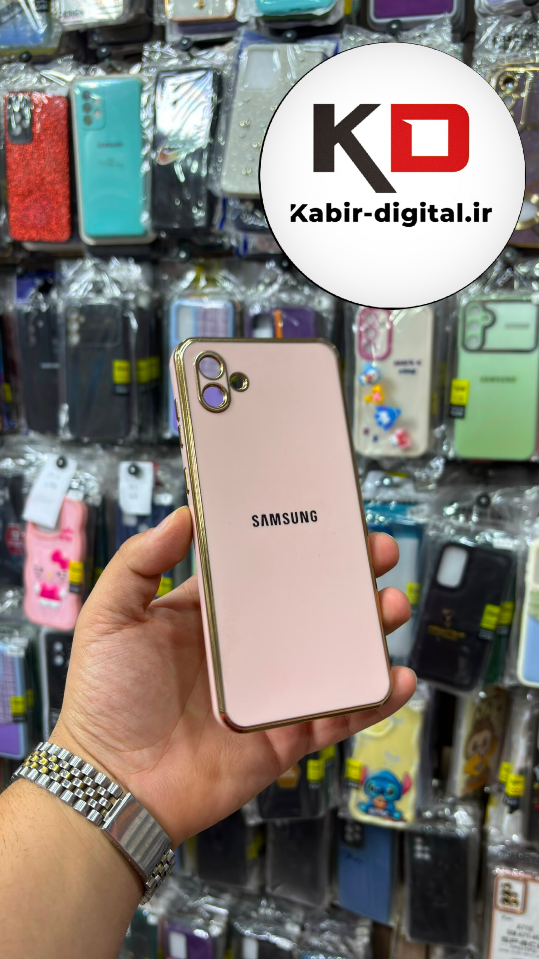 قاب گوشی Galaxy A04 سامسونگ  طرح ژله ای مای کیس گلد لاین دور طلایی محافظ لنز دار گلبهی