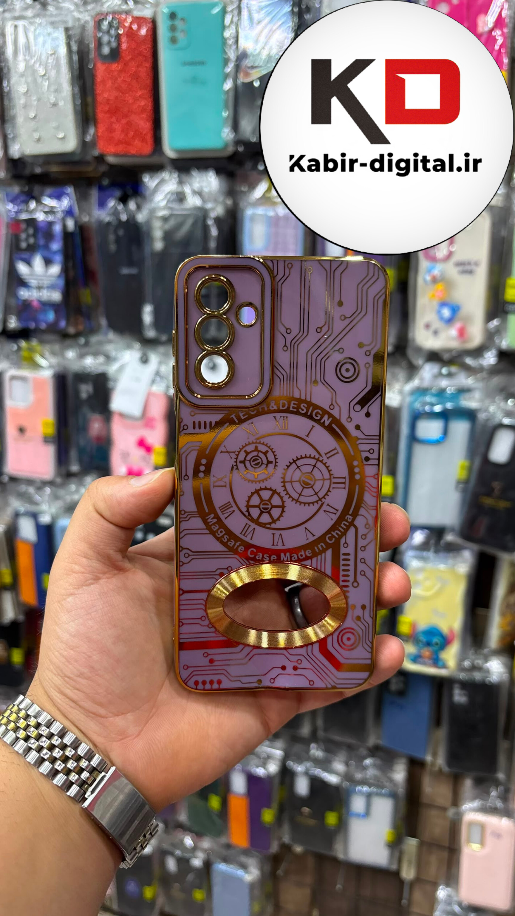 قاب گوشی  Galaxy A13 5G / A04s / M13 / F13 سامسونگ طرح مای کیس MY CASE ژله ای مگ سیف محافظ لنز دار طرح تکنولوژی رنگ یاسی طلایی