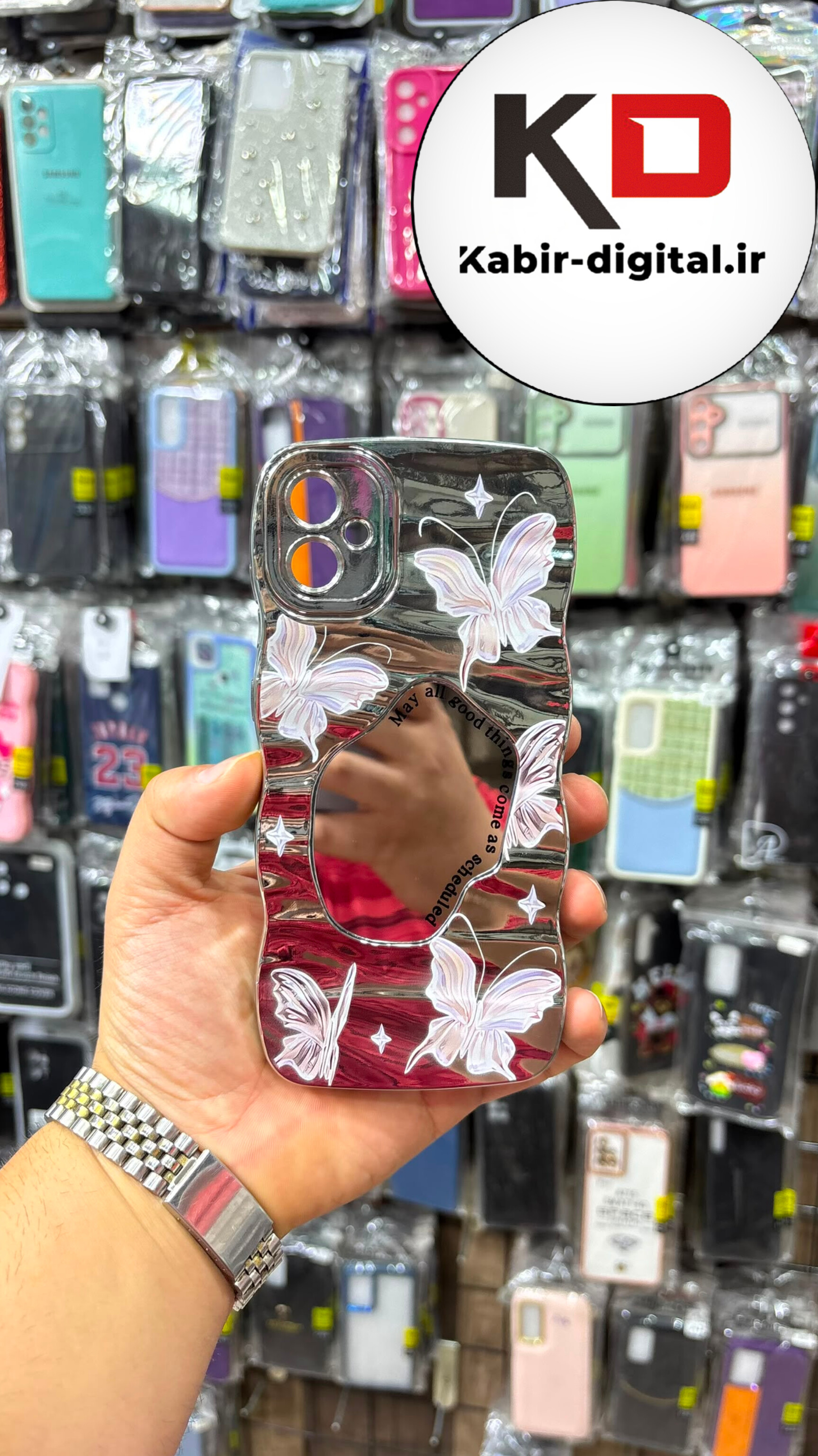 قاب گوشی  Galaxy A05 سامسونگ آینه ایی اورجینال کرومی بالشتی محافظ لنز دار پروانه ایی رنگ نقره ای