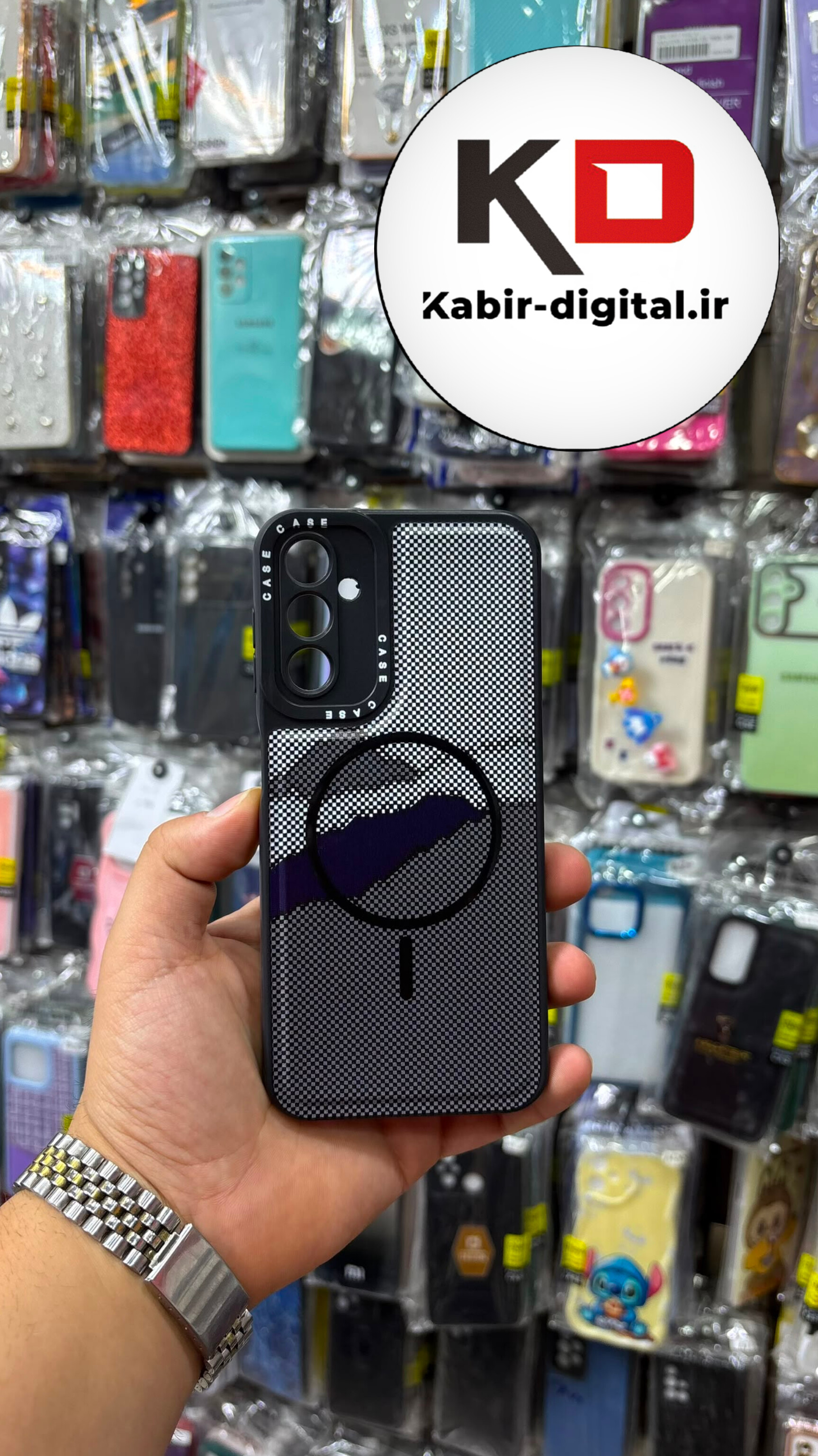 قاب گوشی  Galaxy A14 سامسونگ  PC طرح مگ سیف Magsafe اسپرت محافظ لنز دار برجسته کربن مشکی