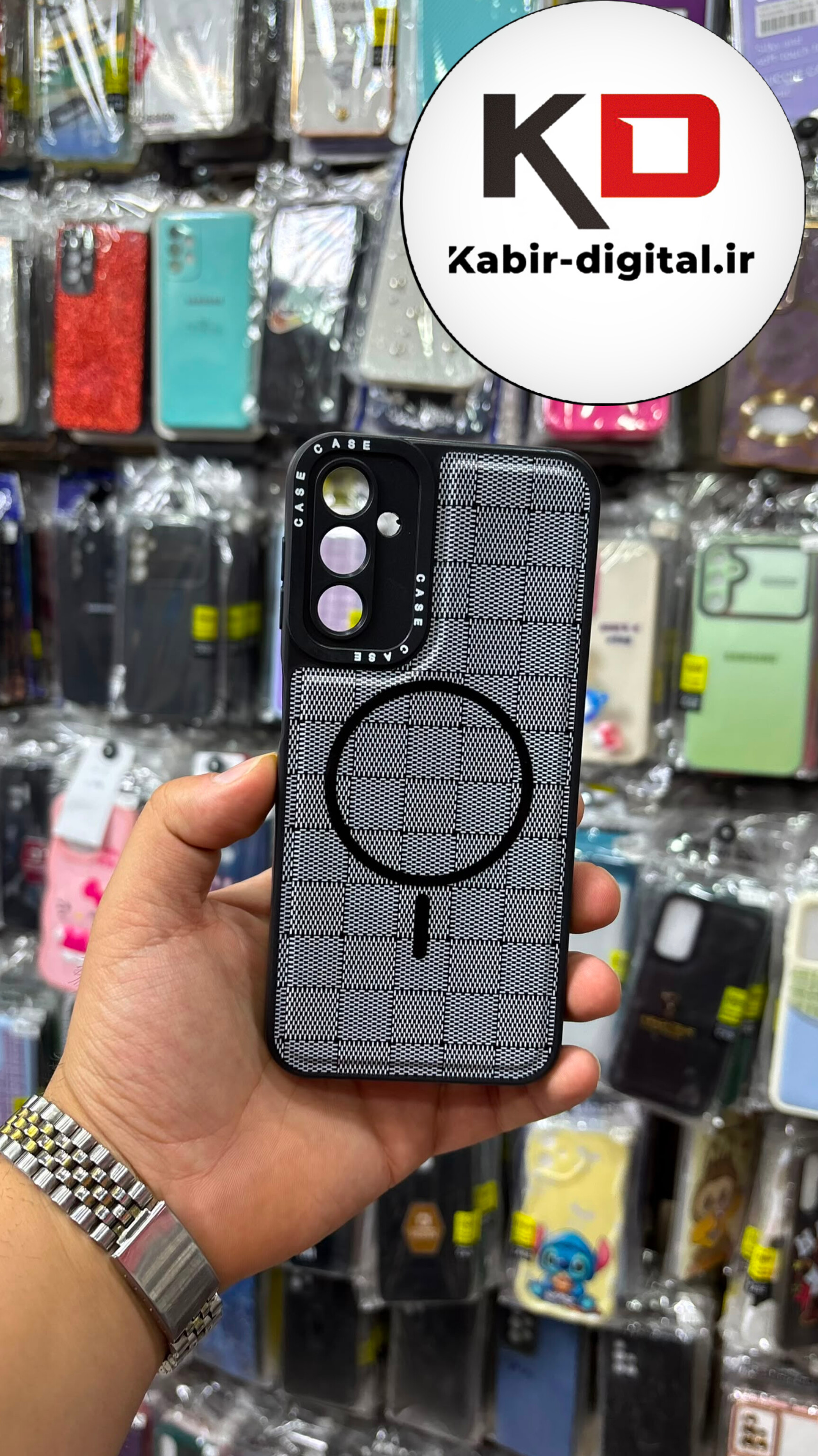 قاب گوشی  Galaxy A14 سامسونگ طرح مگ سیف Magsafe اسپرت محافظ لنز دار برجسته کربن مشکی