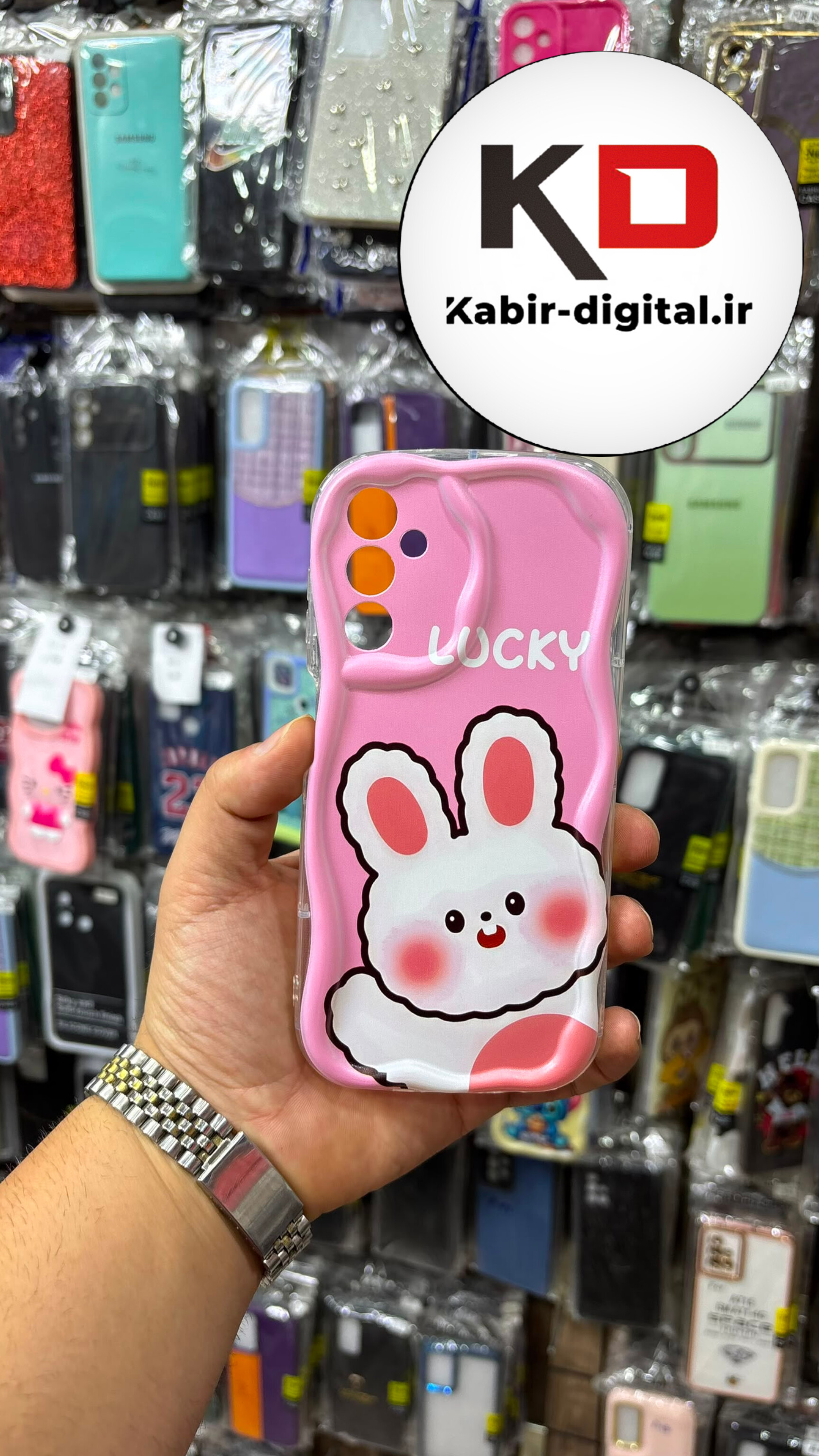قاب گوشی  Galaxy A14 سامسونگ طرح سیلیکونی ژله ایی منحنی عروسکی سه بعدی برجسته محافظ لنزدار خرگوش صورتی